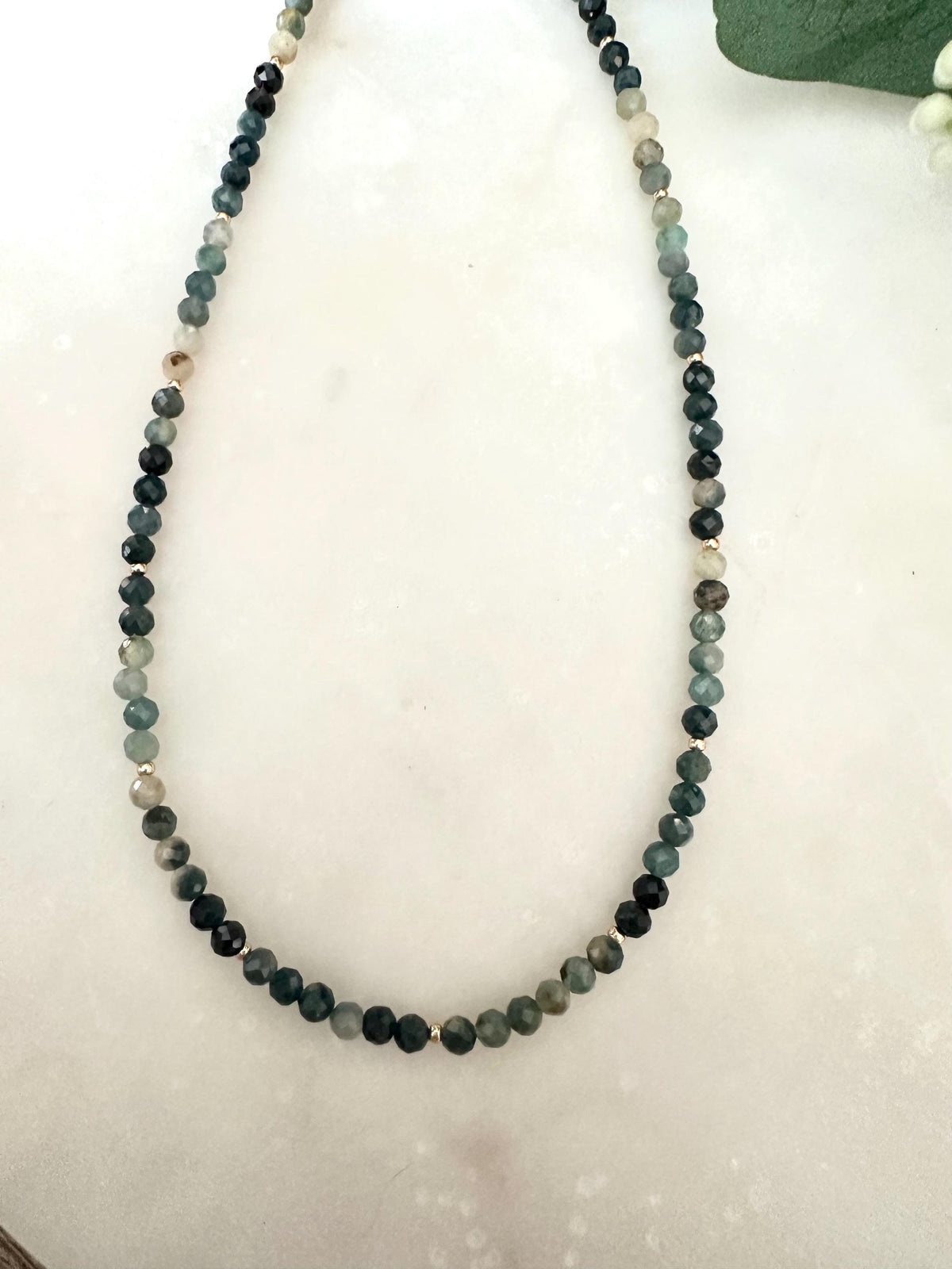 Natural Blue Tourmaline 3mm Beaded Necklace – Dainty Ombre Gemstone Strand