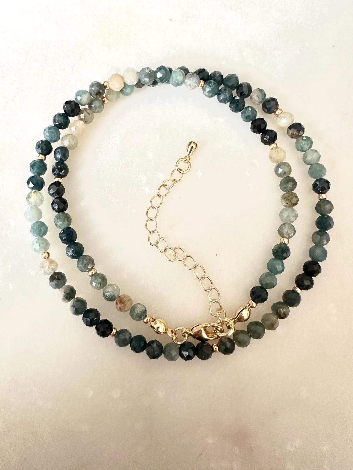Natural Blue Tourmaline 3mm Beaded Necklace – Dainty Ombre Gemstone Strand