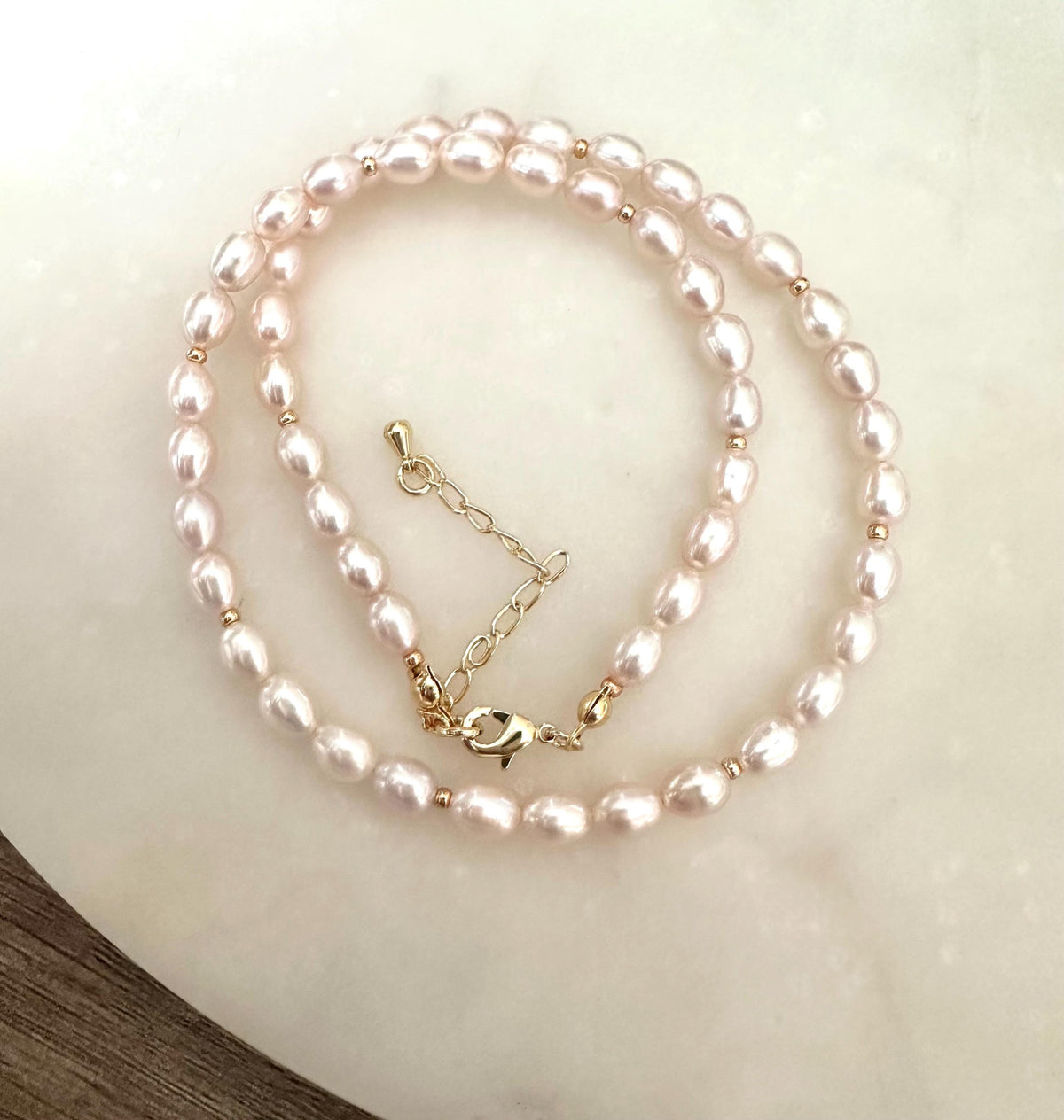 Classic Light Pink Pearl Necklace | 5x6mm Freshwater Pearls | Delicate Bridal Jewelry l Gift for her