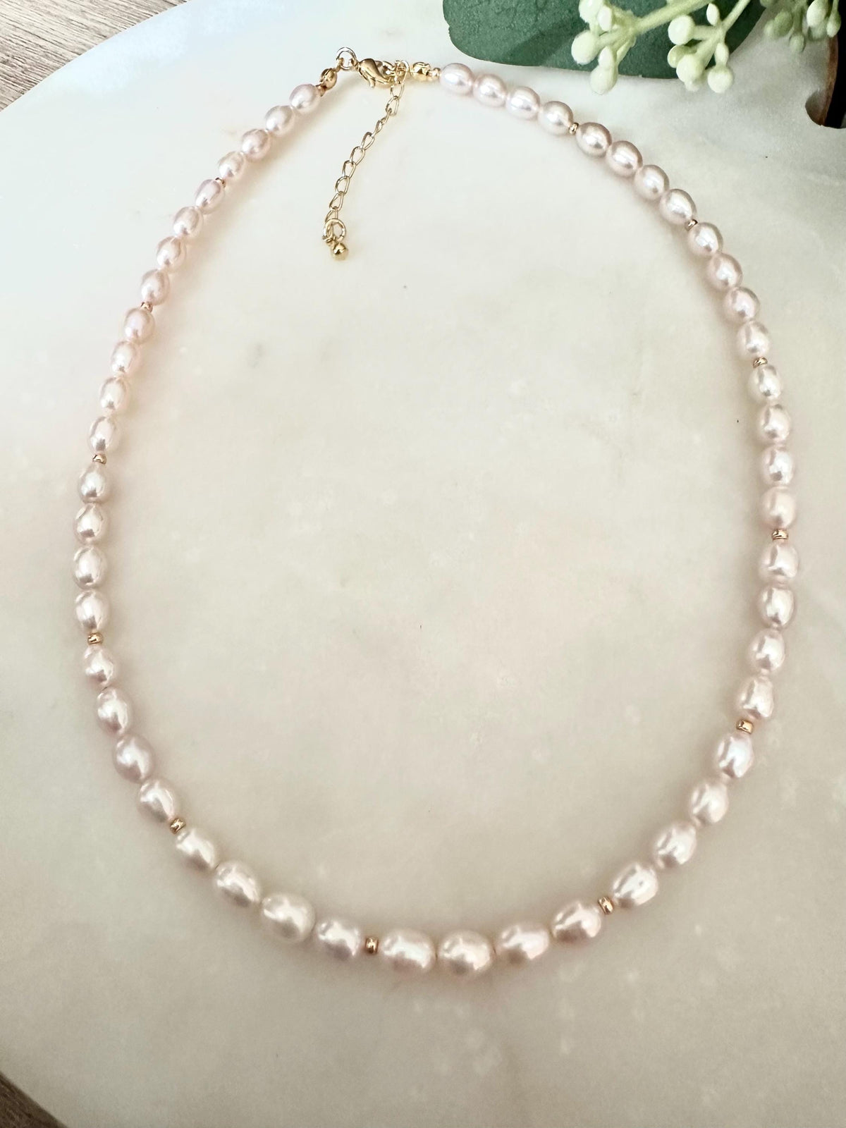 Classic Light Pink Pearl Necklace | 5x6mm Freshwater Pearls | Delicate Bridal Jewelry l Gift for her