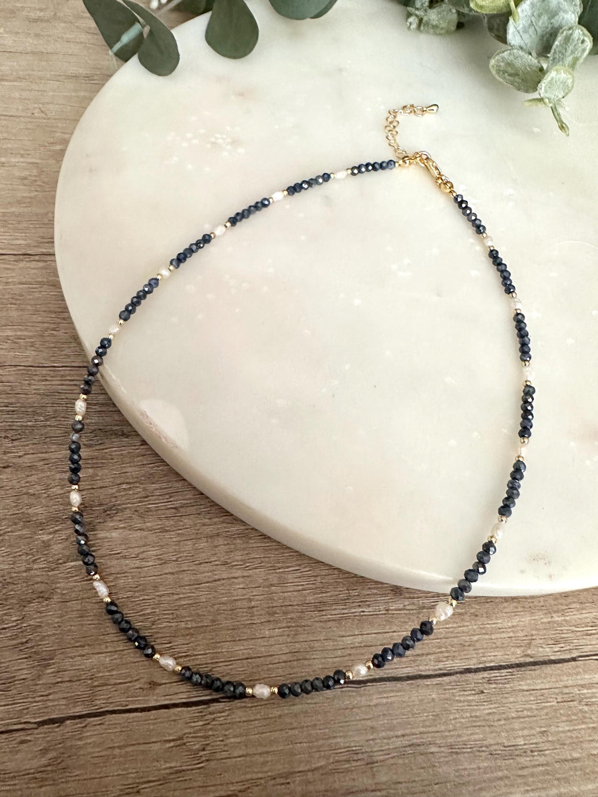 Blue Sapphire & Pearl Necklace – Delicate Faceted Sapphire Beads with Freshwater Pearls, Timeless Minimal Jewelry