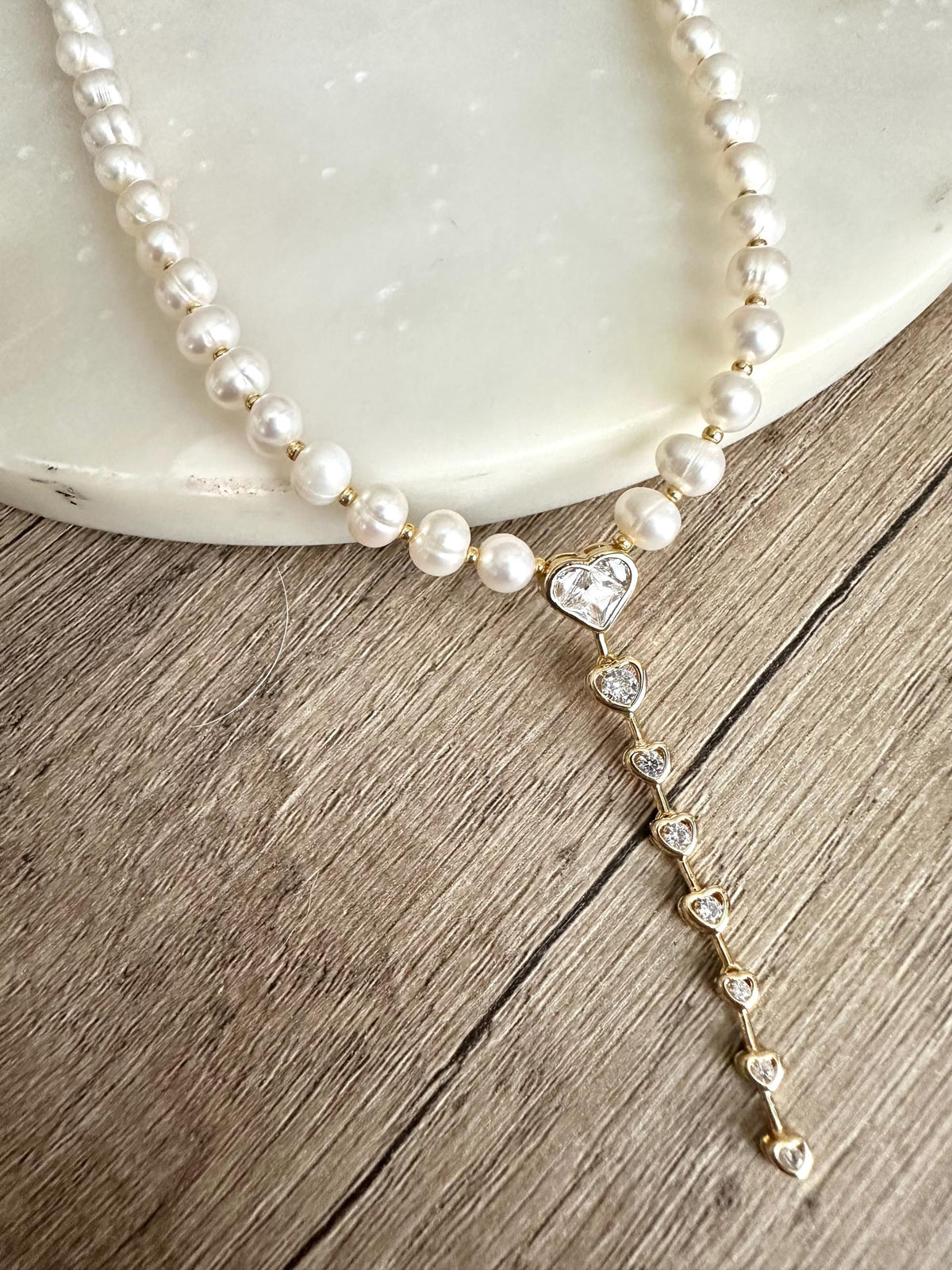 Freshwater Pearl Heart Necklace, Gold Heart Drop Necklace, Dainty Pearl Necklace, Romantic Pearl Jewelry, Bridal Necklace, Gift for Her
