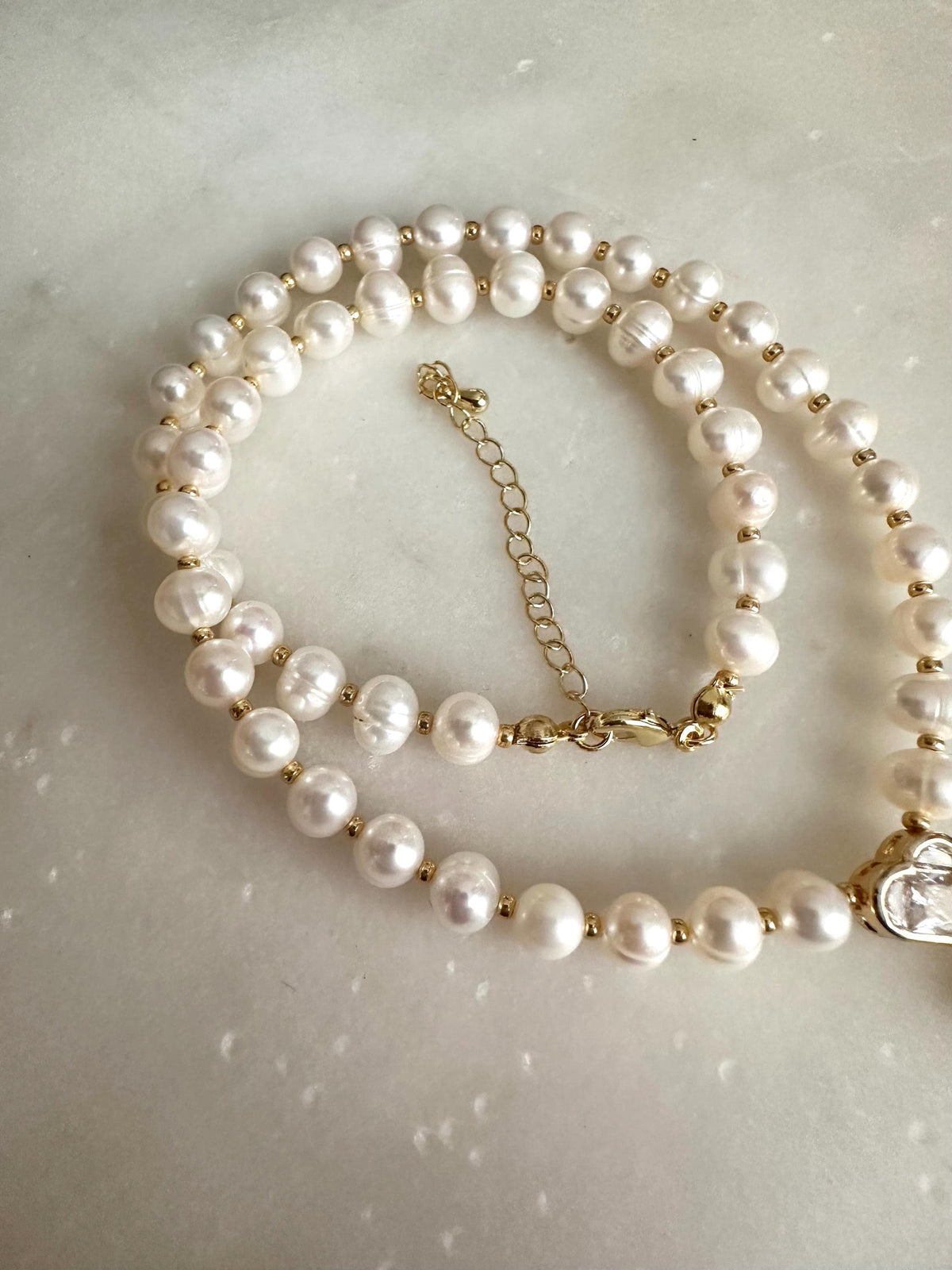 Freshwater Pearl Heart Necklace, Gold Heart Drop Necklace, Dainty Pearl Necklace, Romantic Pearl Jewelry, Bridal Necklace, Gift for Her