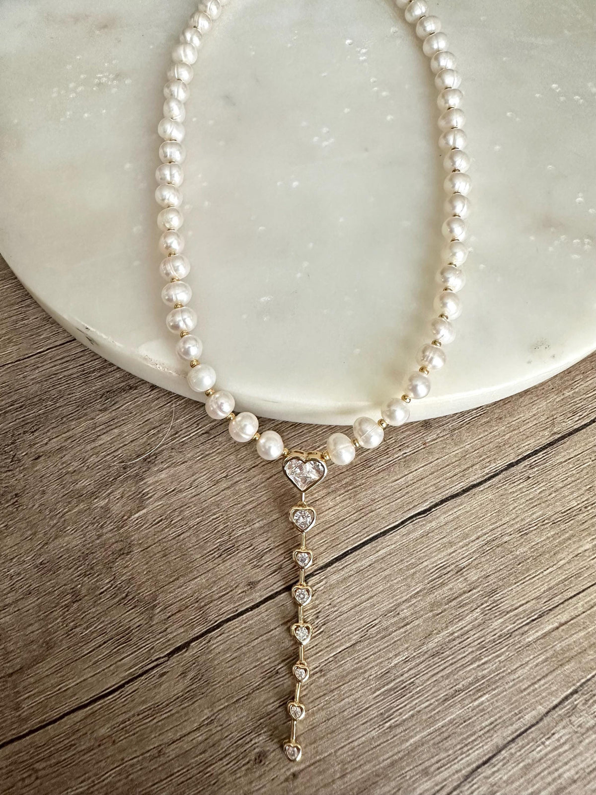 Freshwater Pearl Heart Necklace, Gold Heart Drop Necklace, Dainty Pearl Necklace, Romantic Pearl Jewelry, Bridal Necklace, Gift for Her