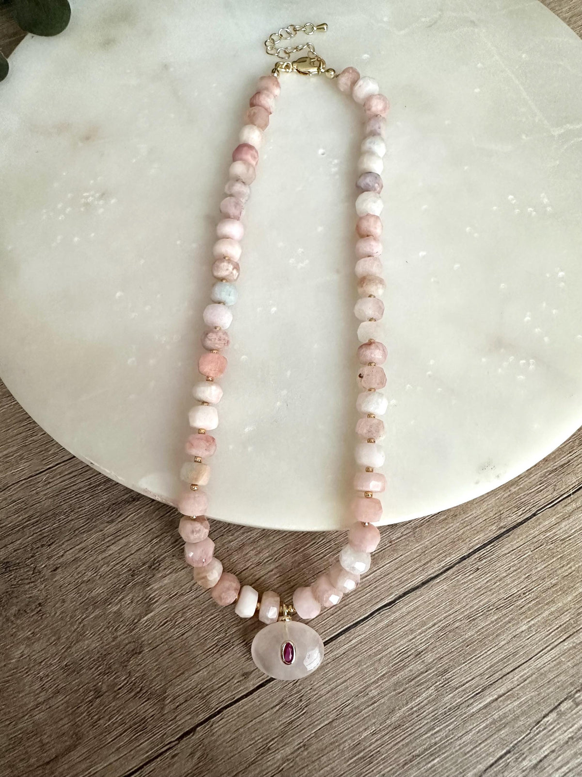 Morganite and Rose Quartz Necklace, Pink Gemstone Beaded Necklace, Handmade Romantic Jewelry, Gold Filled, Gift for Her