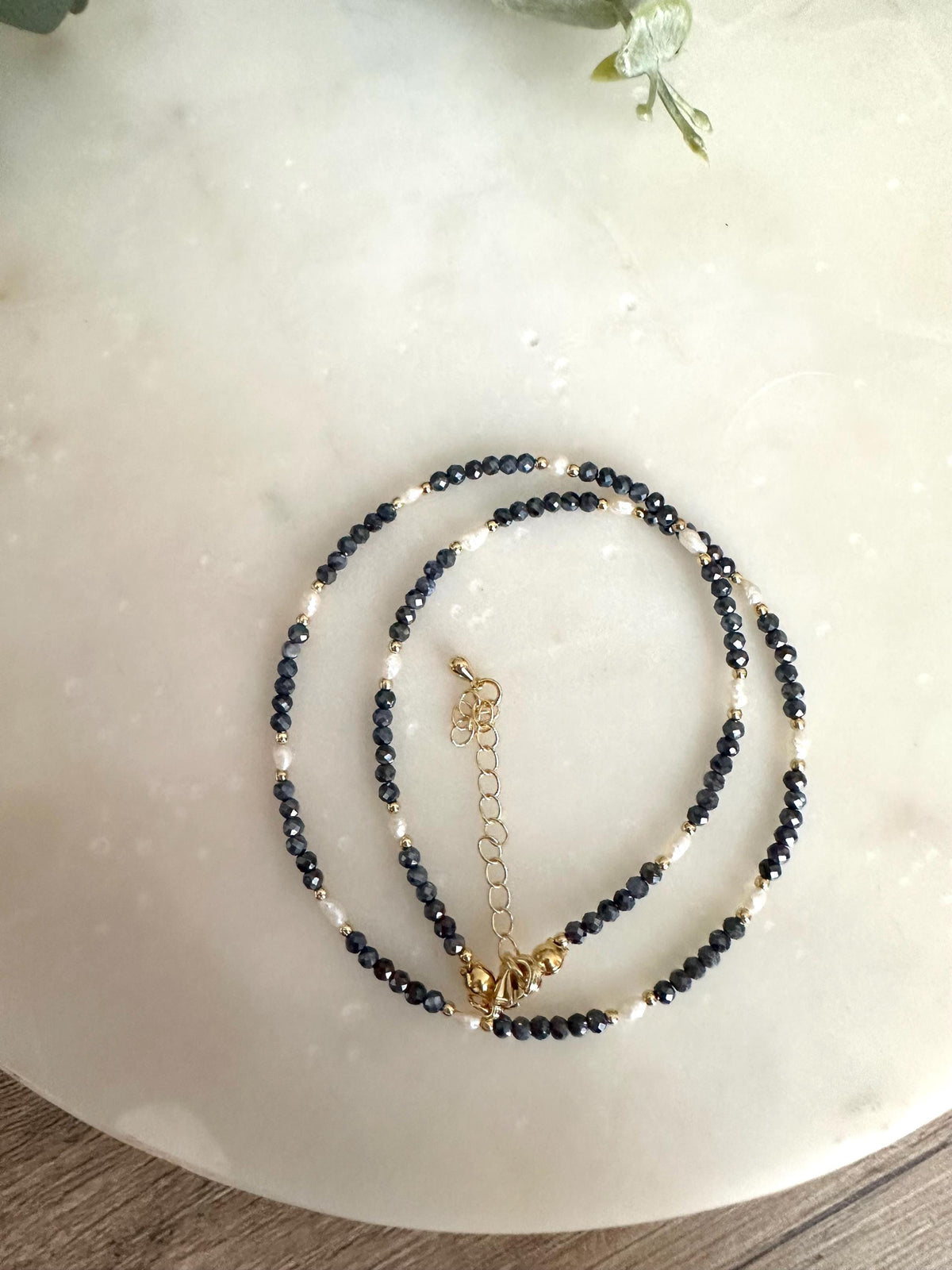 Blue Sapphire & Pearl Necklace – Delicate Faceted Sapphire Beads with Freshwater Pearls, Timeless Minimal Jewelry