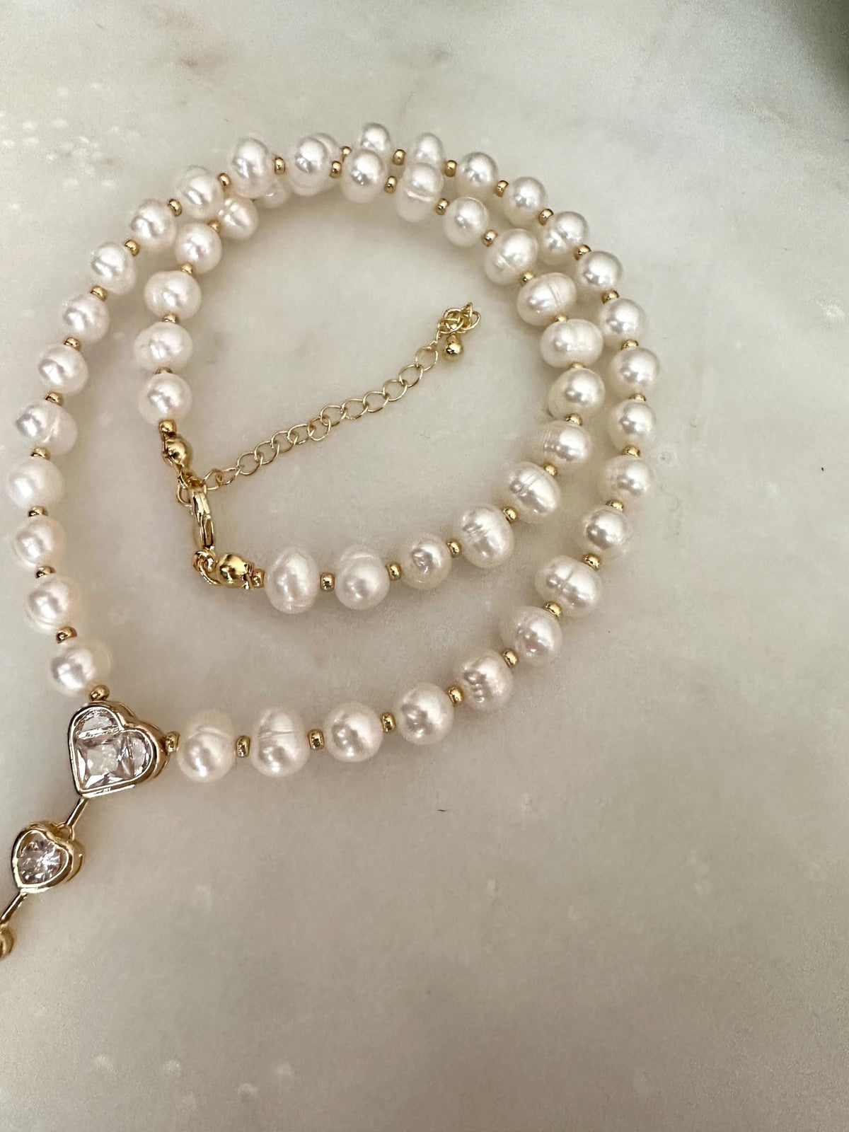 Freshwater Pearl Heart Necklace, Gold Heart Drop Necklace, Dainty Pearl Necklace, Romantic Pearl Jewelry, Bridal Necklace, Gift for Her