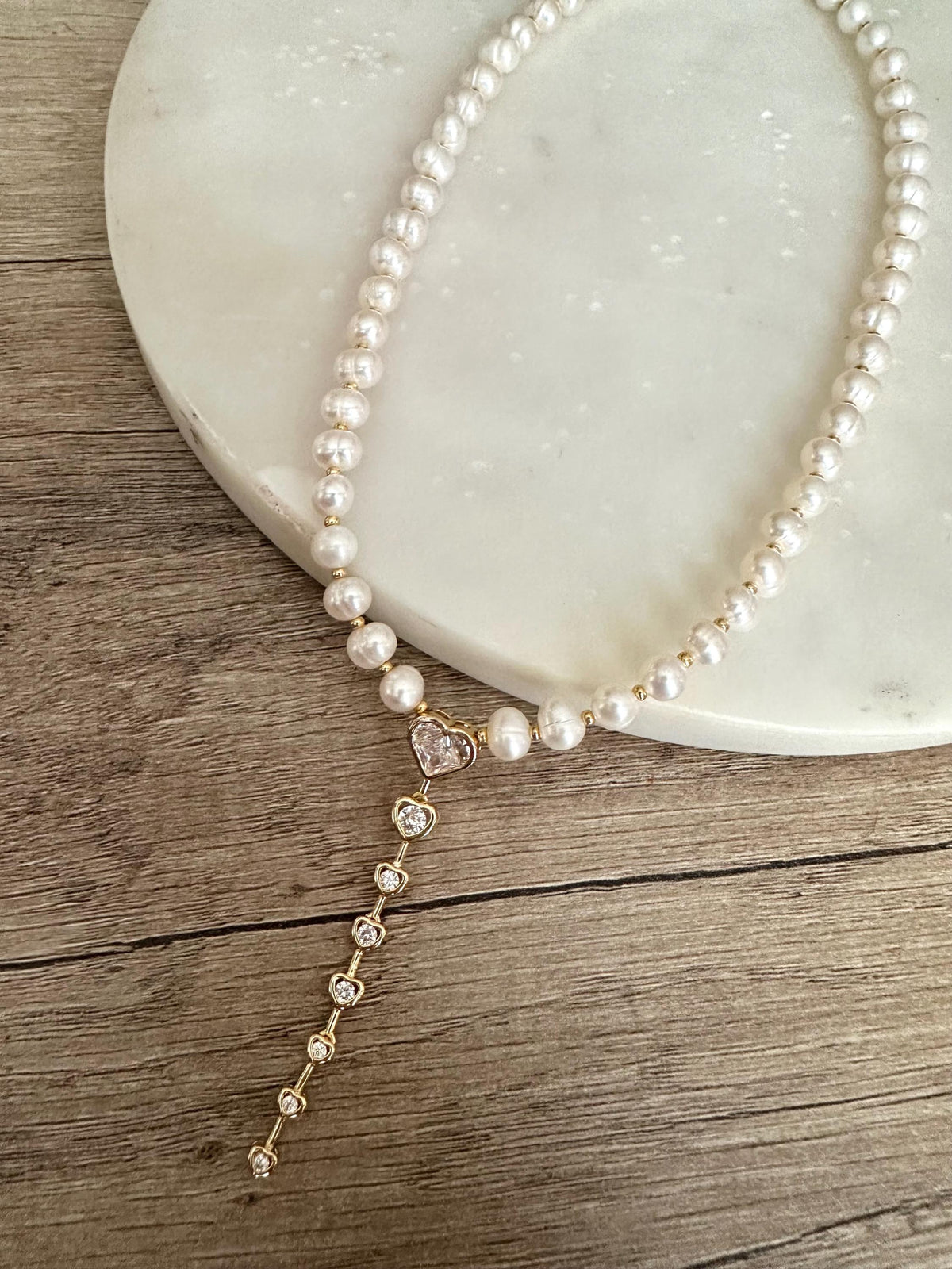 Freshwater Pearl Heart Necklace, Gold Heart Drop Necklace, Dainty Pearl Necklace, Romantic Pearl Jewelry, Bridal Necklace, Gift for Her