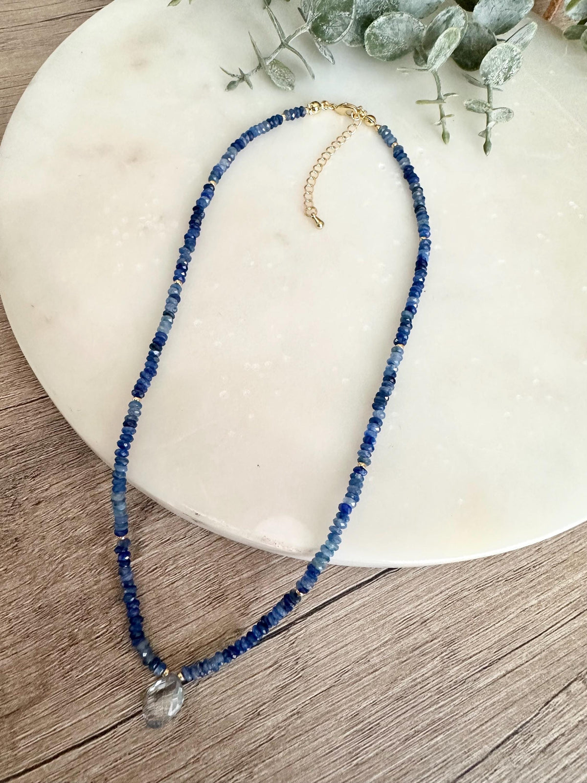 Kyanite Necklace with Blue Quartz Pendant, Dainty Blue Gemstone Necklace, Gold Filled Minimalist Layering Necklace, Handmade Jewelry