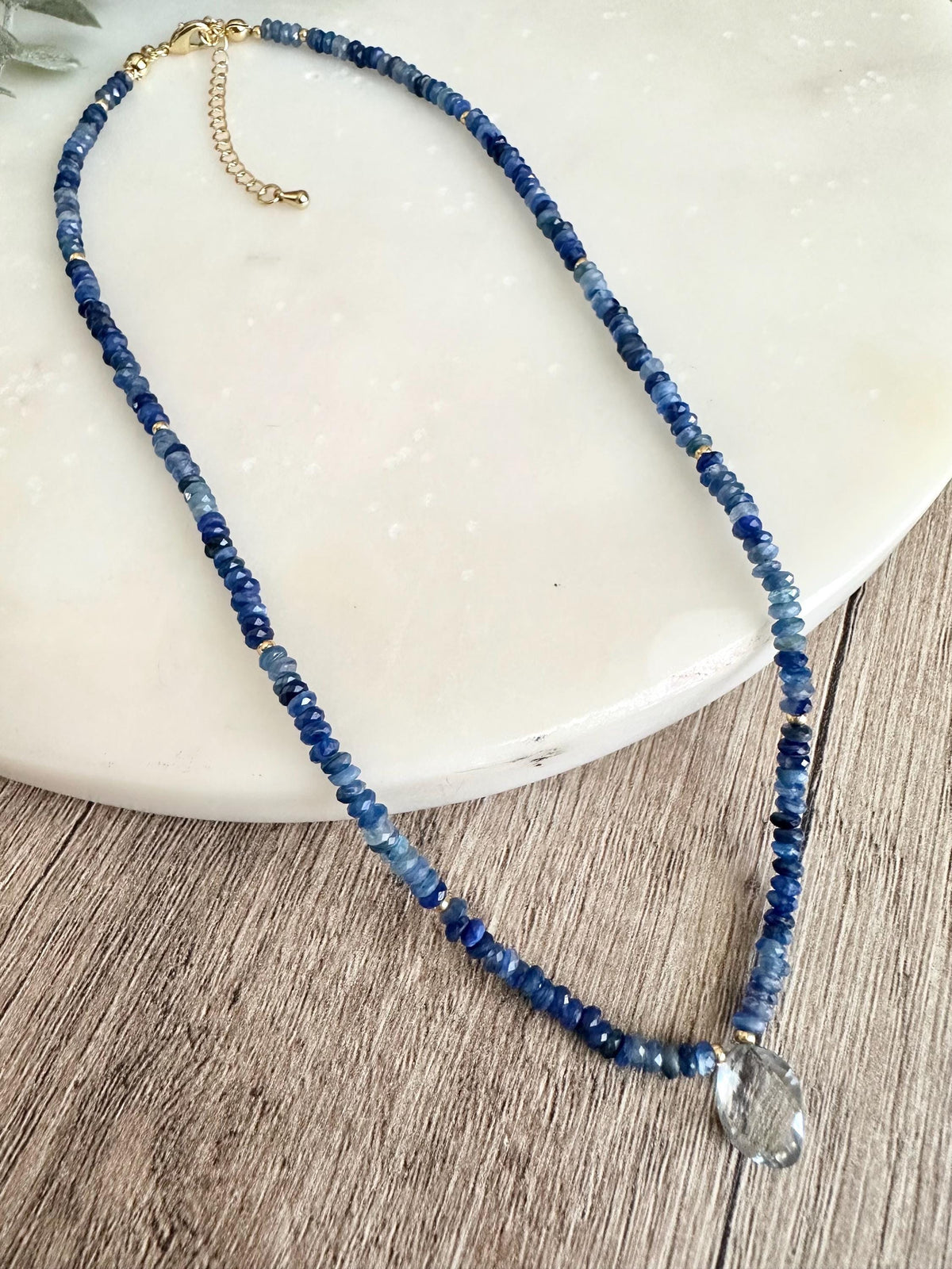 Kyanite Necklace with Blue Quartz Pendant, Dainty Blue Gemstone Necklace, Gold Filled Minimalist Layering Necklace, Handmade Jewelry