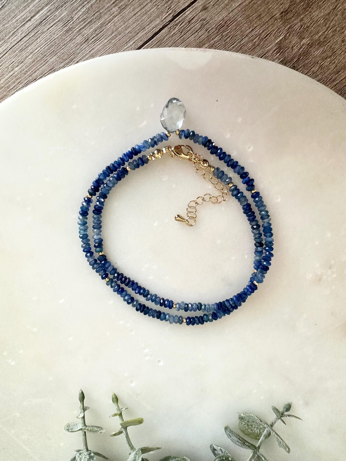 Kyanite Necklace with Blue Quartz Pendant, Dainty Blue Gemstone Necklace, Gold Filled Minimalist Layering Necklace, Handmade Jewelry