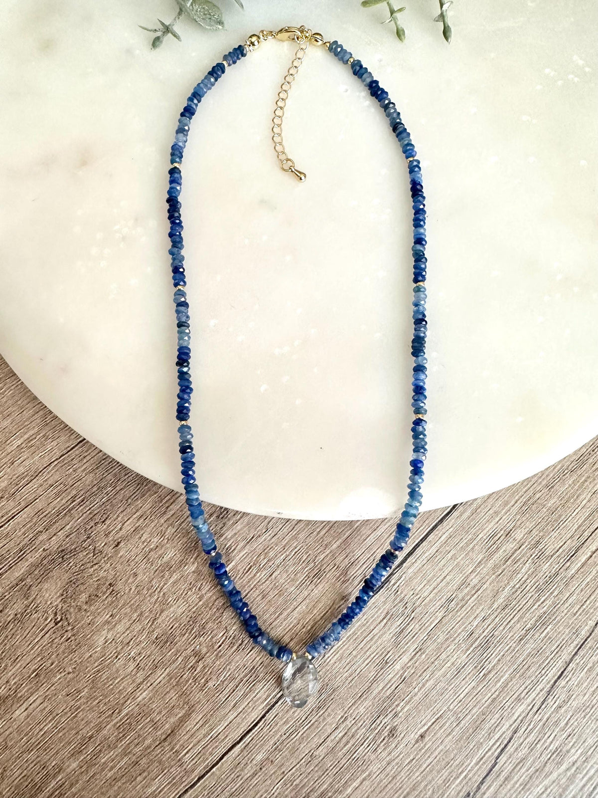 Kyanite Necklace with Blue Quartz Pendant, Dainty Blue Gemstone Necklace, Gold Filled Minimalist Layering Necklace, Handmade Jewelry