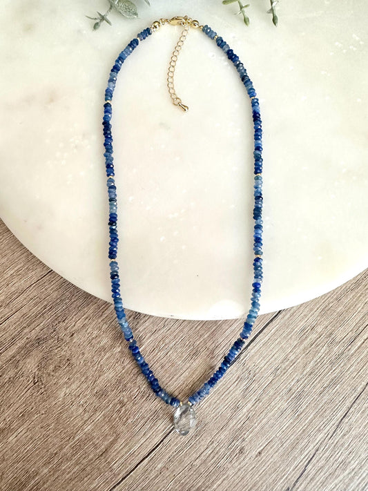 Kyanite Necklace with Blue Quartz Pendant, Dainty Blue Gemstone Necklace, Gold Filled Minimalist Layering Necklace, Handmade Jewelry