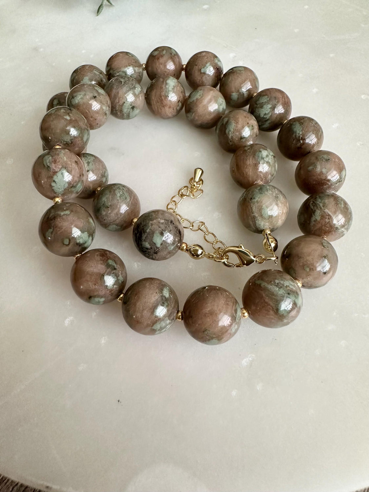 Nundurite Necklace 12mm, Chunky Neutral Beaded Necklace, Earthy Statement Jewelry, Gold Filled Clasp