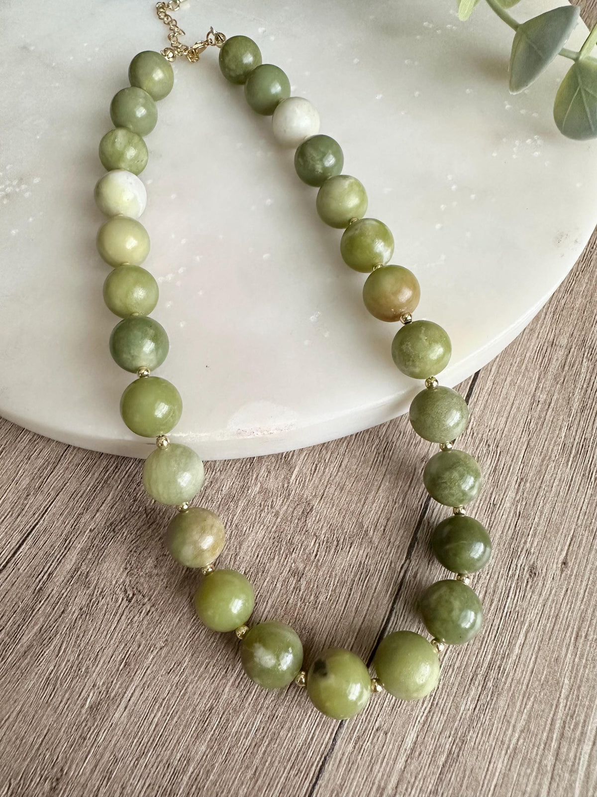 Natural Chinese Green Jade Necklace 12mm, Chunky Beaded Necklace,  Statement Jewelry