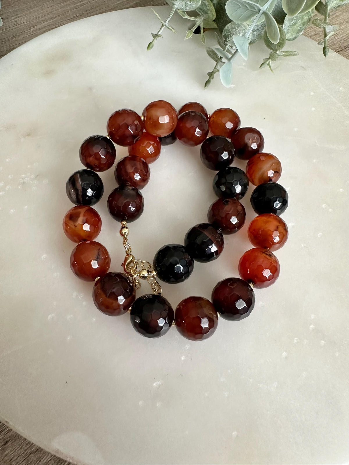 Burnt Caramel Lace Agate Necklace 14mm Faceted Beads, Statement Gemstone Necklace, Gold Filled, Earth Tone Jewelry