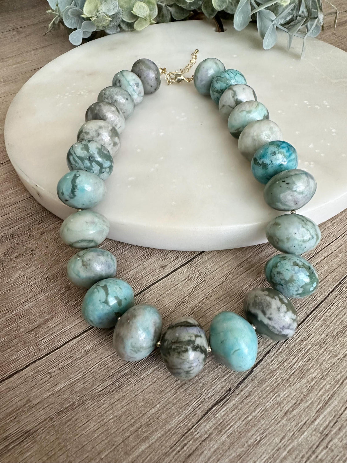 Chunky Jasper Necklace, 20mm Marbled Gemstone Beads, Gold Filled Clasp