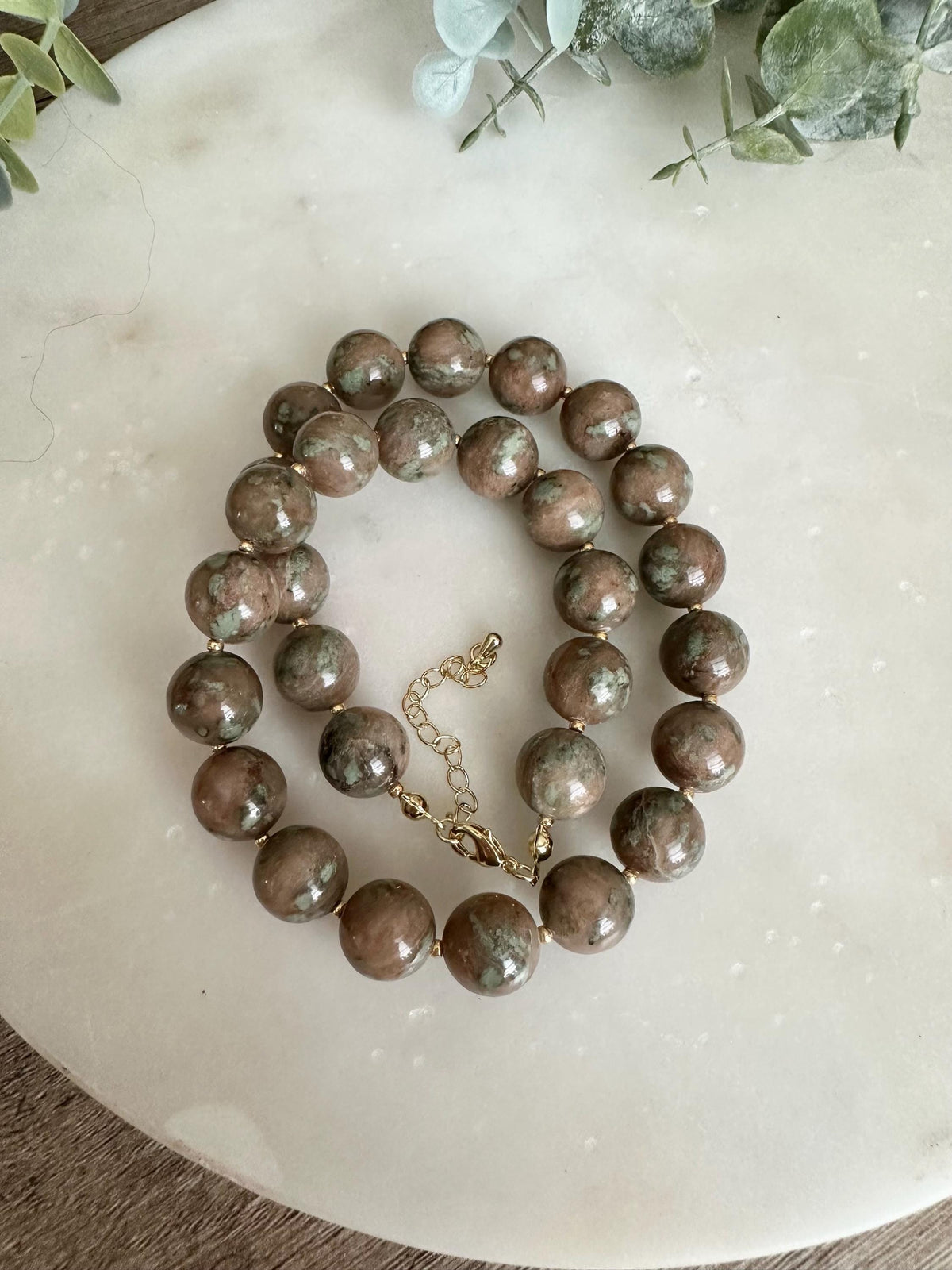 Nundurite Necklace 12mm, Chunky Neutral Beaded Necklace, Earthy Statement Jewelry, Gold Filled Clasp