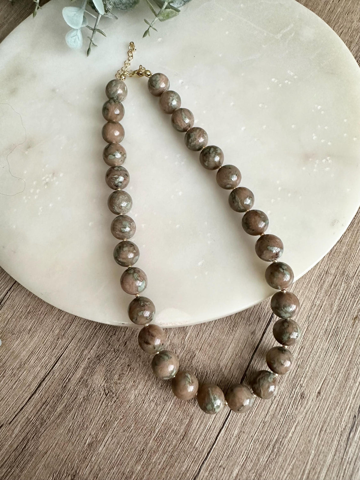 Nundurite Necklace 12mm, Chunky Neutral Beaded Necklace, Earthy Statement Jewelry, Gold Filled Clasp