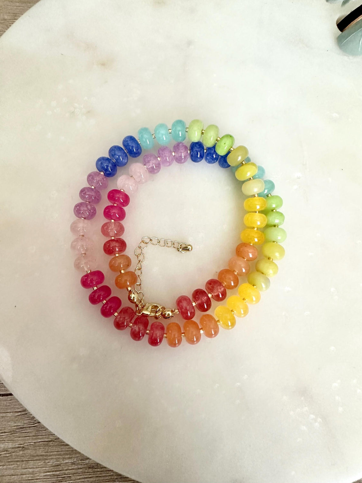 Rainbow Jade  Beaded Necklace -Gift-Colorful Necklace-Summer Necklace