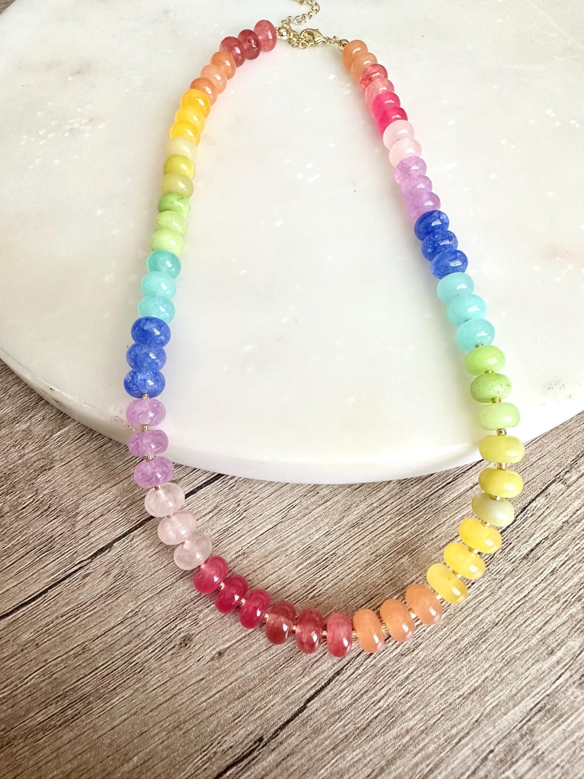 Rainbow Jade  Beaded Necklace -Gift-Colorful Necklace-Summer Necklace