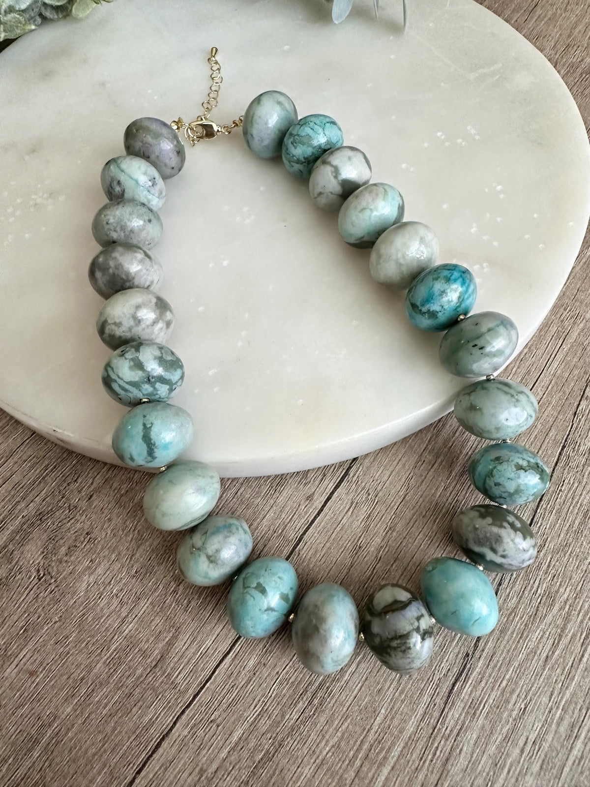 Chunky Jasper Necklace, 20mm Marbled Gemstone Beads, Gold Filled Clasp