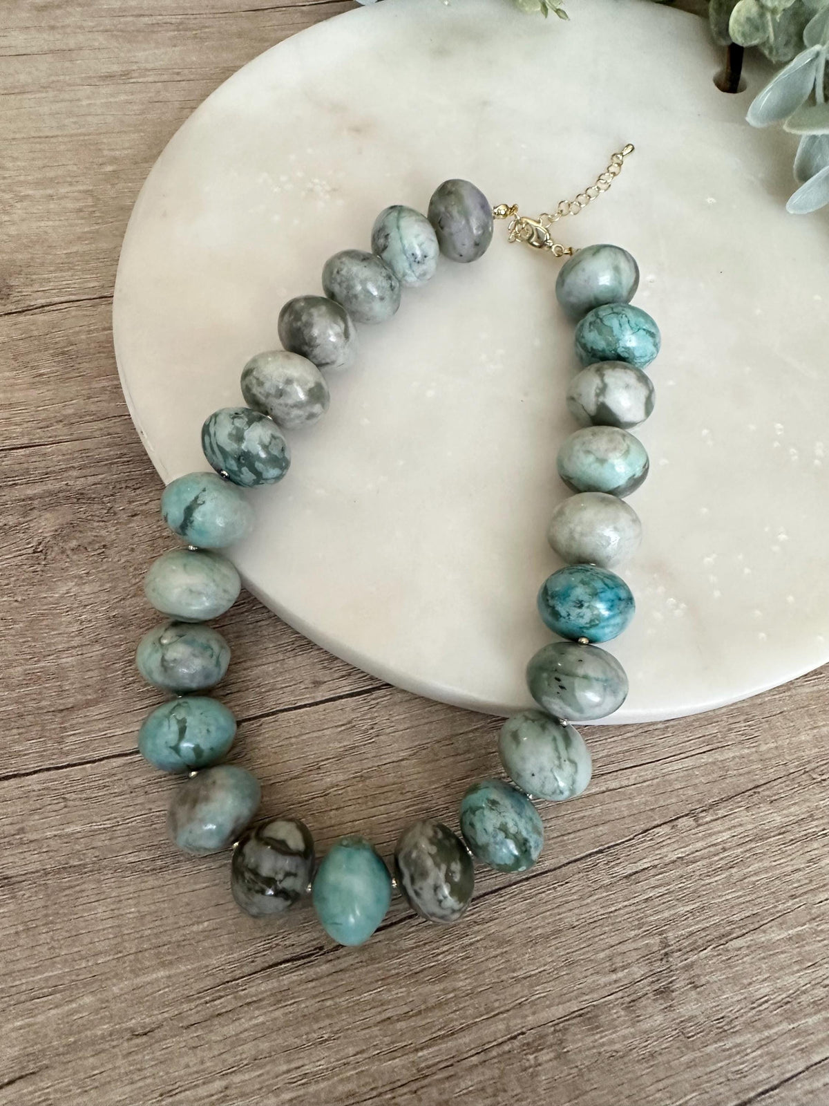 Chunky Jasper Necklace, 20mm Marbled Gemstone Beads, Gold Filled Clasp