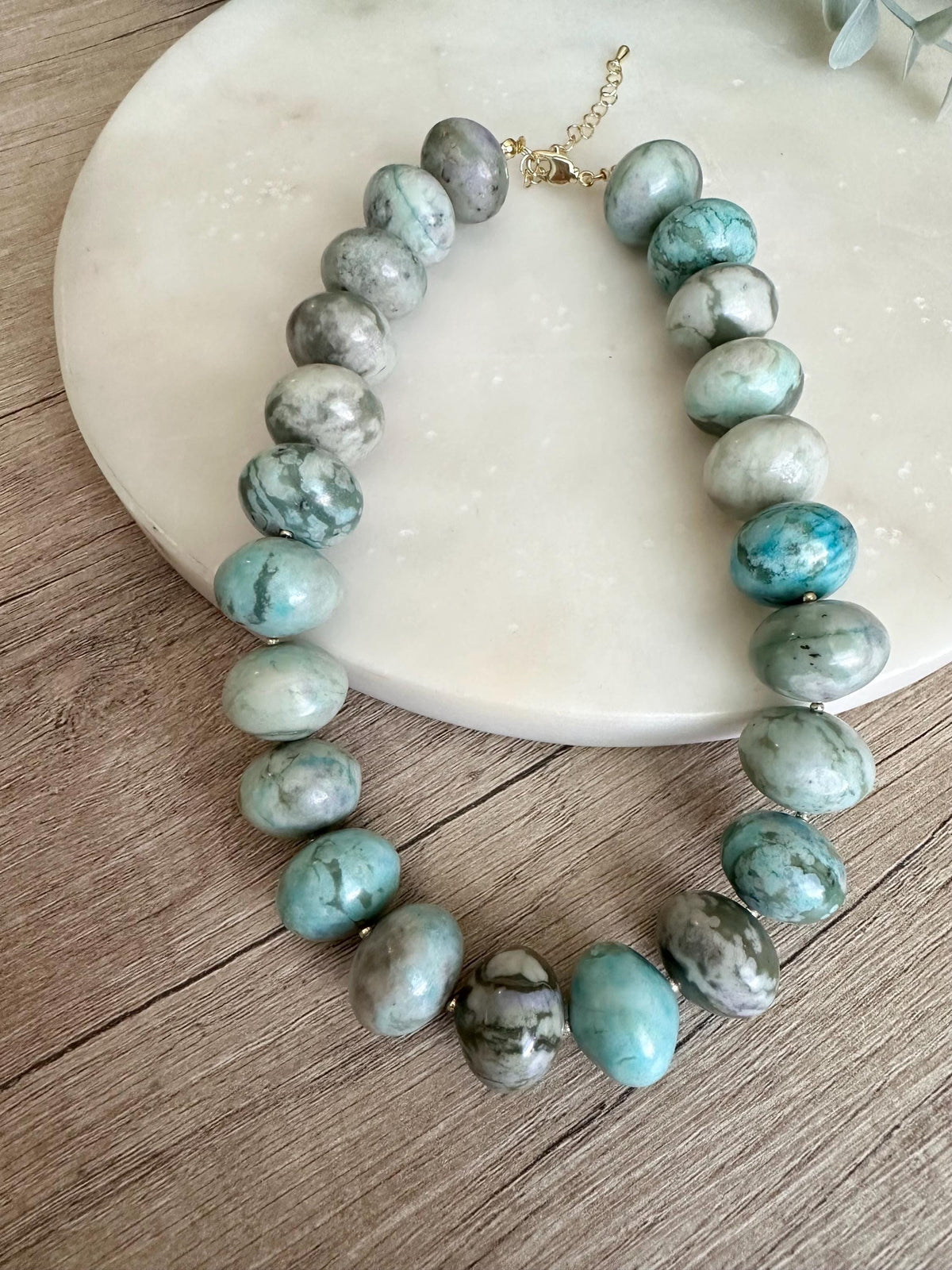 Chunky Jasper Necklace, 20mm Marbled Gemstone Beads, Gold Filled Clasp