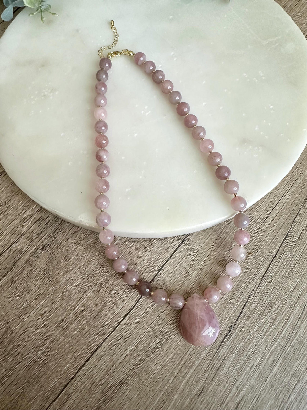 Madagascar Rose Quartz Necklace, Briolette Pendant, Gold Filled Findings