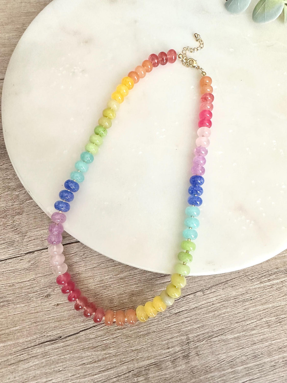 Rainbow Jade  Beaded Necklace -Gift-Colorful Necklace-Summer Necklace