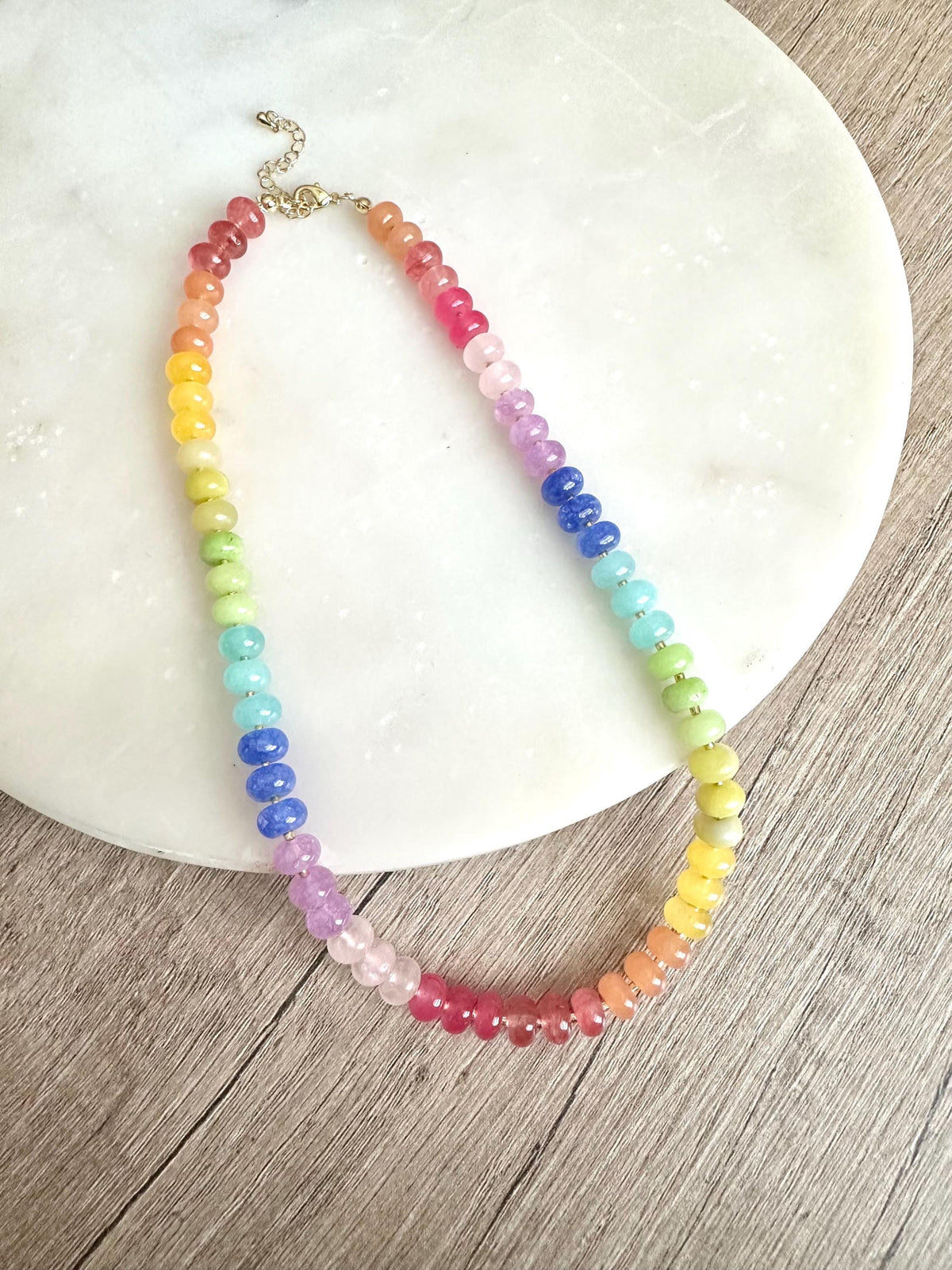 Rainbow Jade  Beaded Necklace -Gift-Colorful Necklace-Summer Necklace