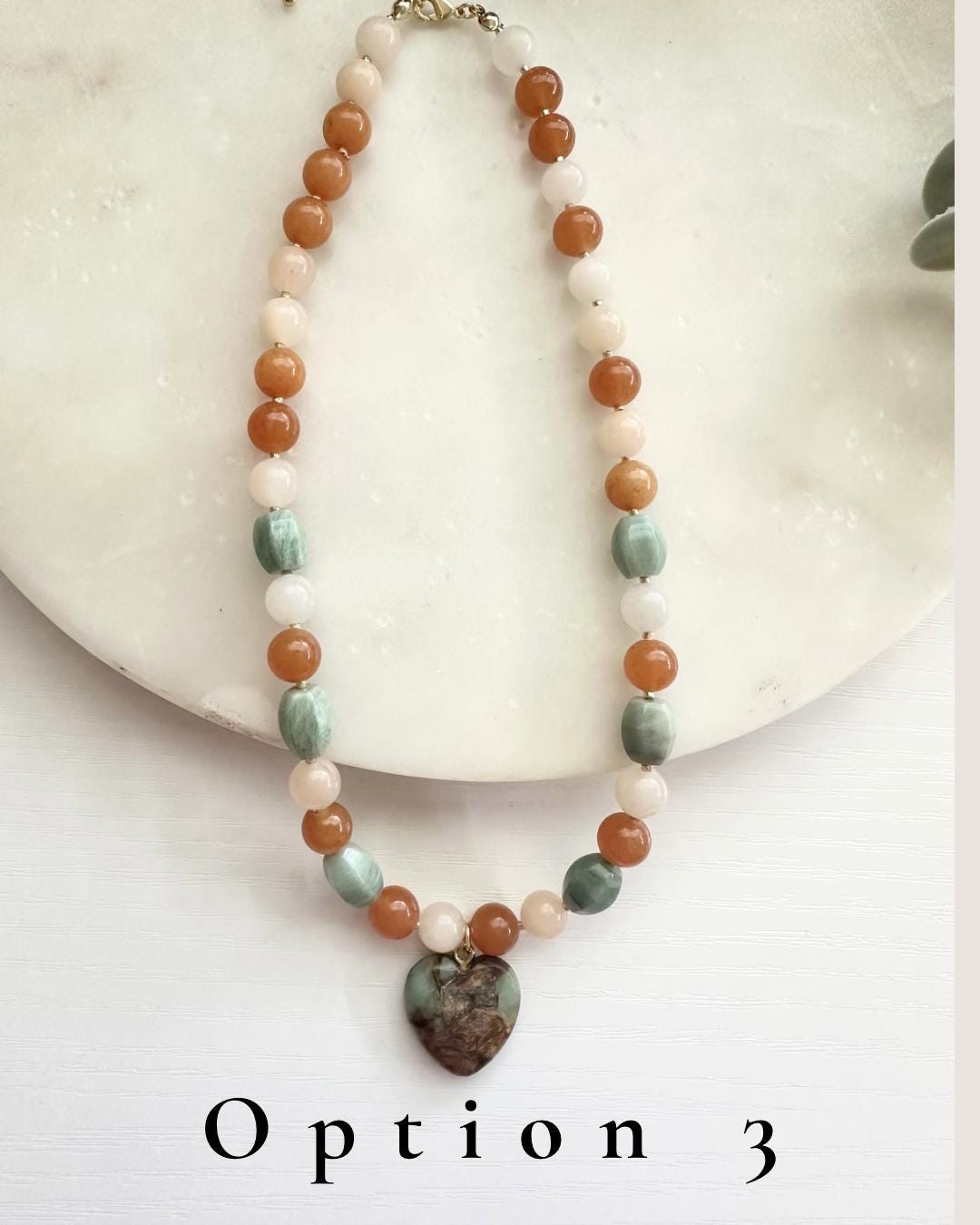 Multicolor Aventurine & Amazonite Heart Necklace | Gemstone Heart Pendant Necklace | Boho Coastal Jewelry