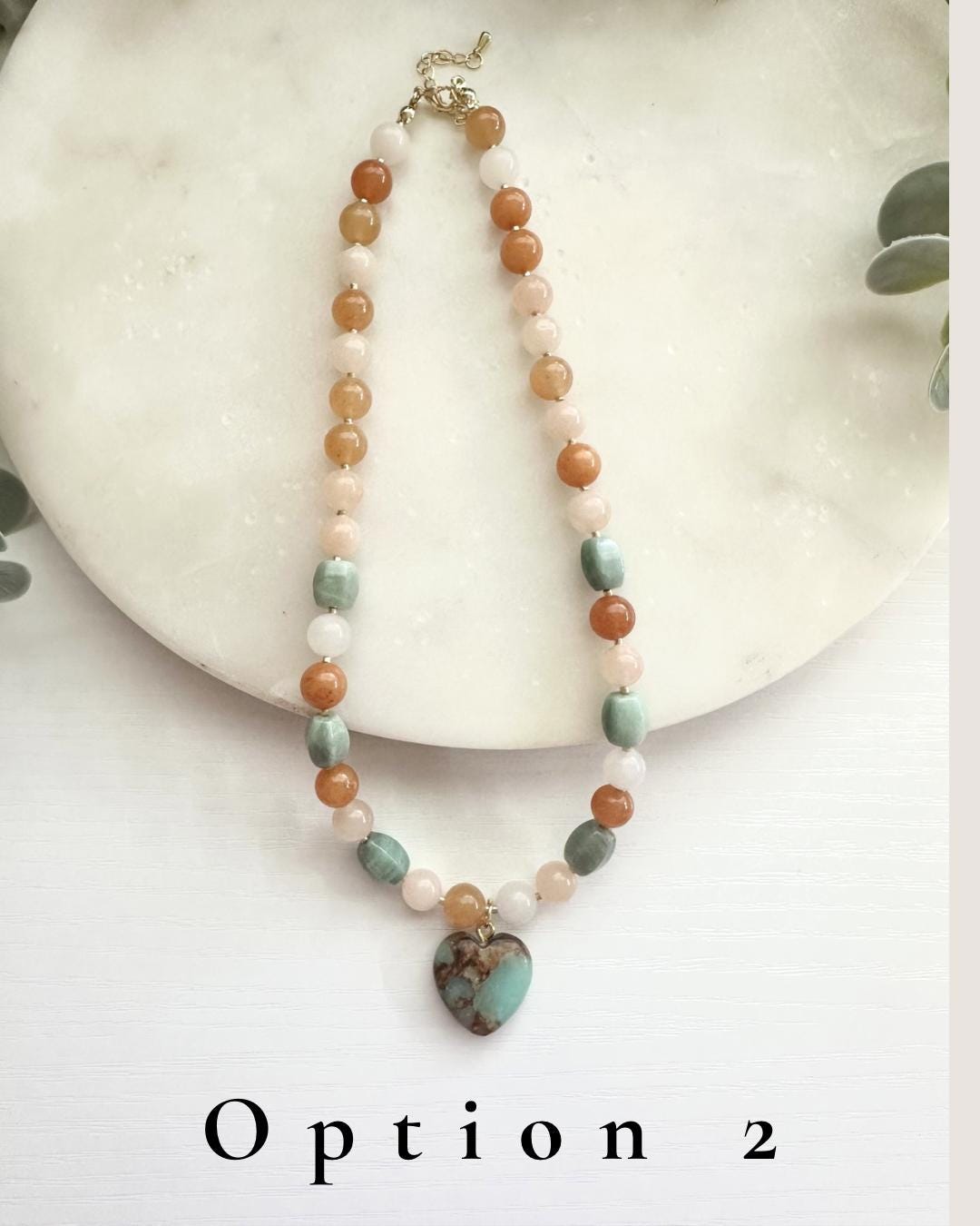 Multicolor Aventurine & Amazonite Heart Necklace | Gemstone Heart Pendant Necklace | Boho Coastal Jewelry