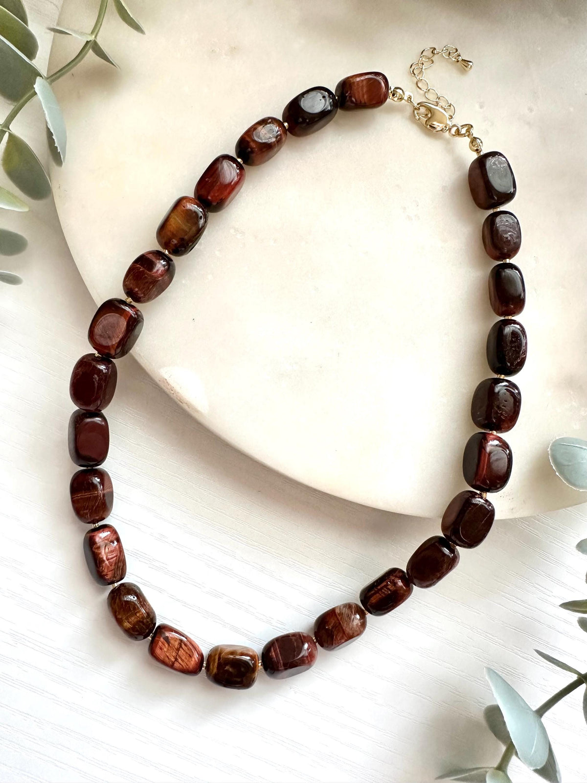 Red Tiger Eye Necklace, Tiger Eye Gemstone Necklace, Brown Stone Necklace, Gold Filled Necklace