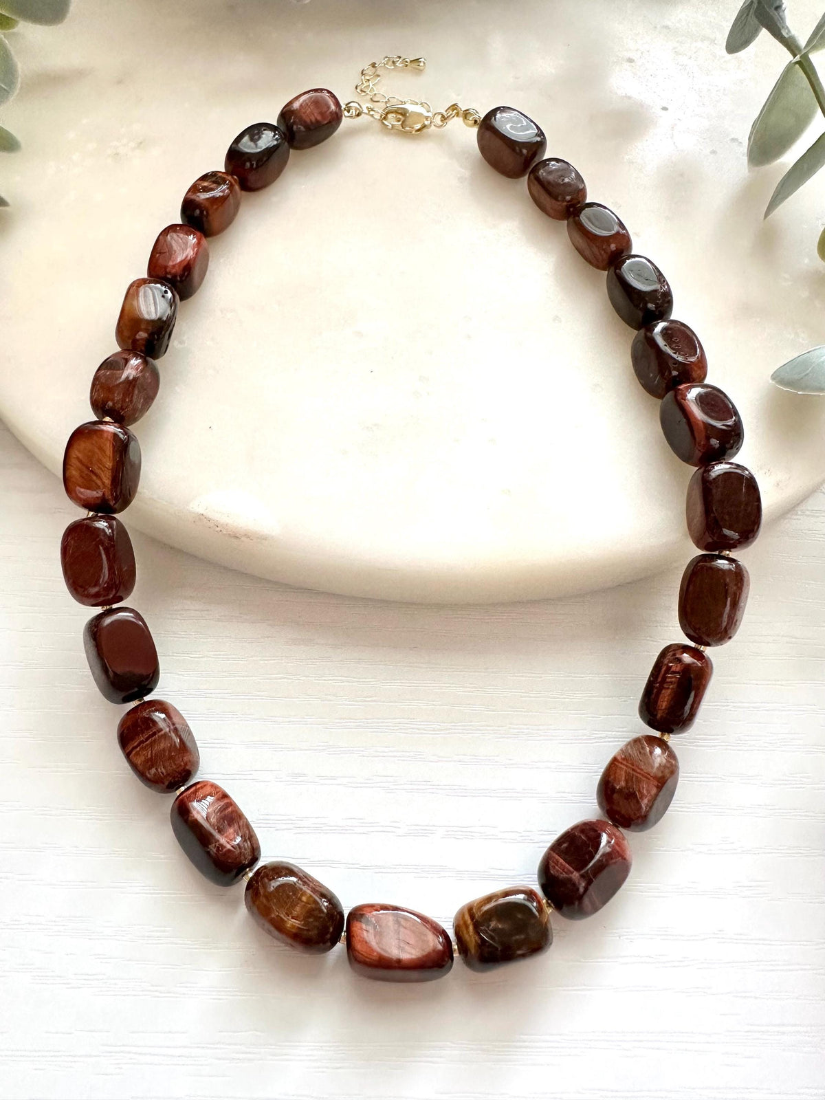 Red Tiger Eye Necklace, Tiger Eye Gemstone Necklace, Brown Stone Necklace, Gold Filled Necklace