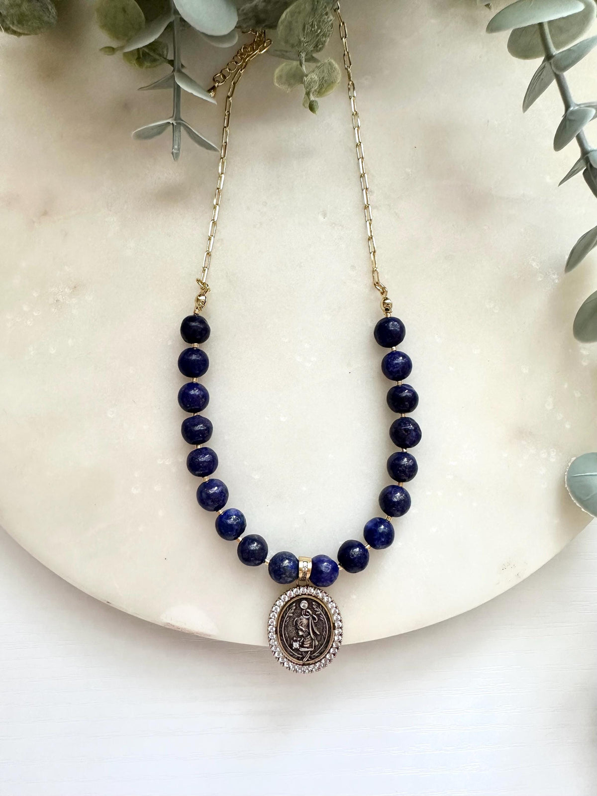 Lapis Lazuli Lady Necklace, Lady Pendant Necklace, Blue Gemstone Necklace, Lapis Necklace