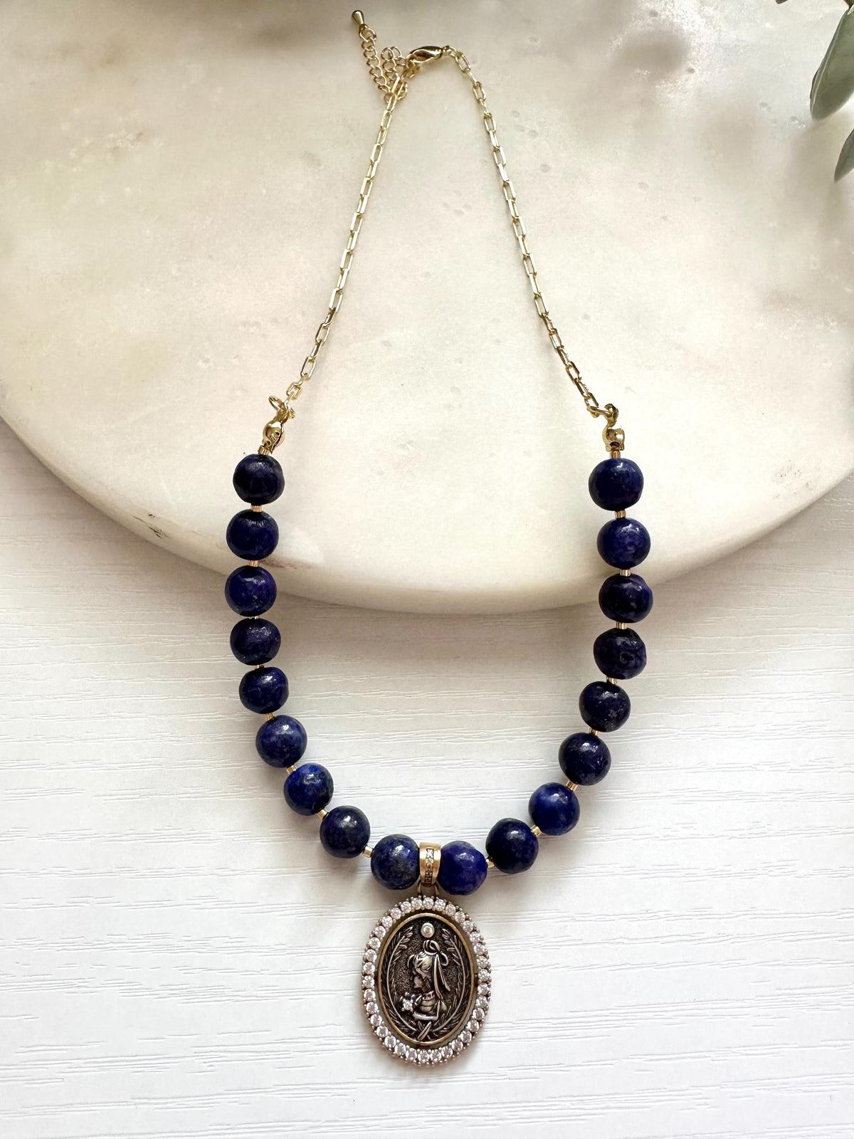 Lapis Lazuli Lady Necklace, Lady Pendant Necklace, Blue Gemstone Necklace, Lapis Necklace