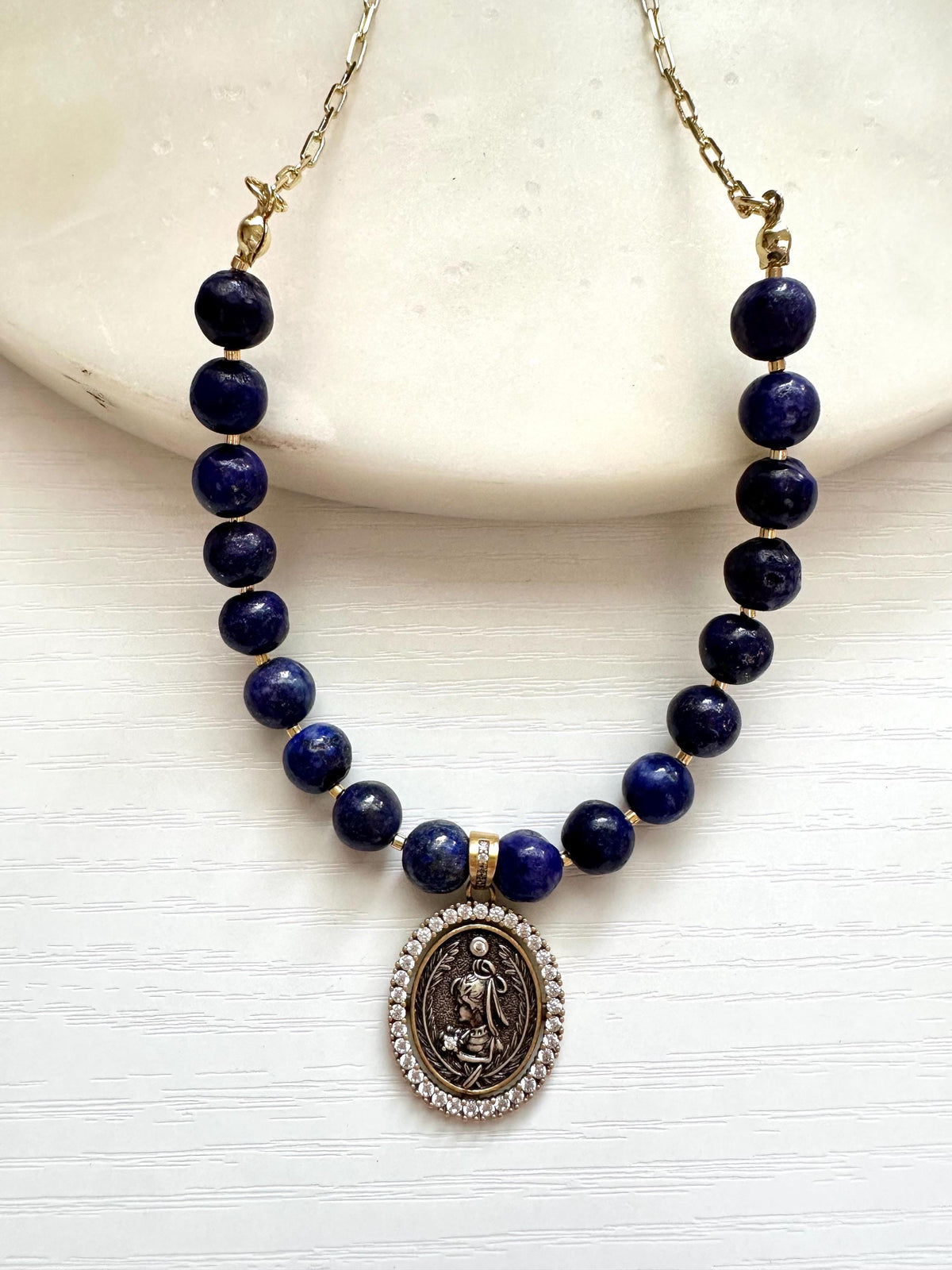 Lapis Lazuli Lady Necklace, Lady Pendant Necklace, Blue Gemstone Necklace, Lapis Necklace