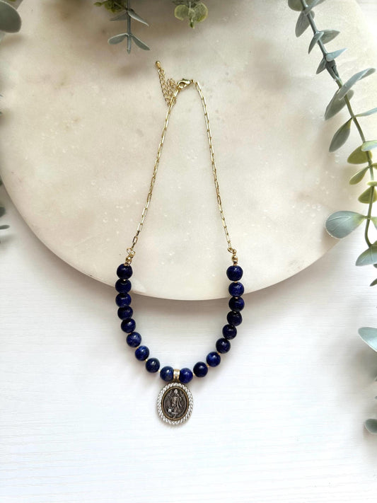 Lapis Lazuli Lady Necklace, Lady Pendant Necklace, Blue Gemstone Necklace, Lapis Necklace