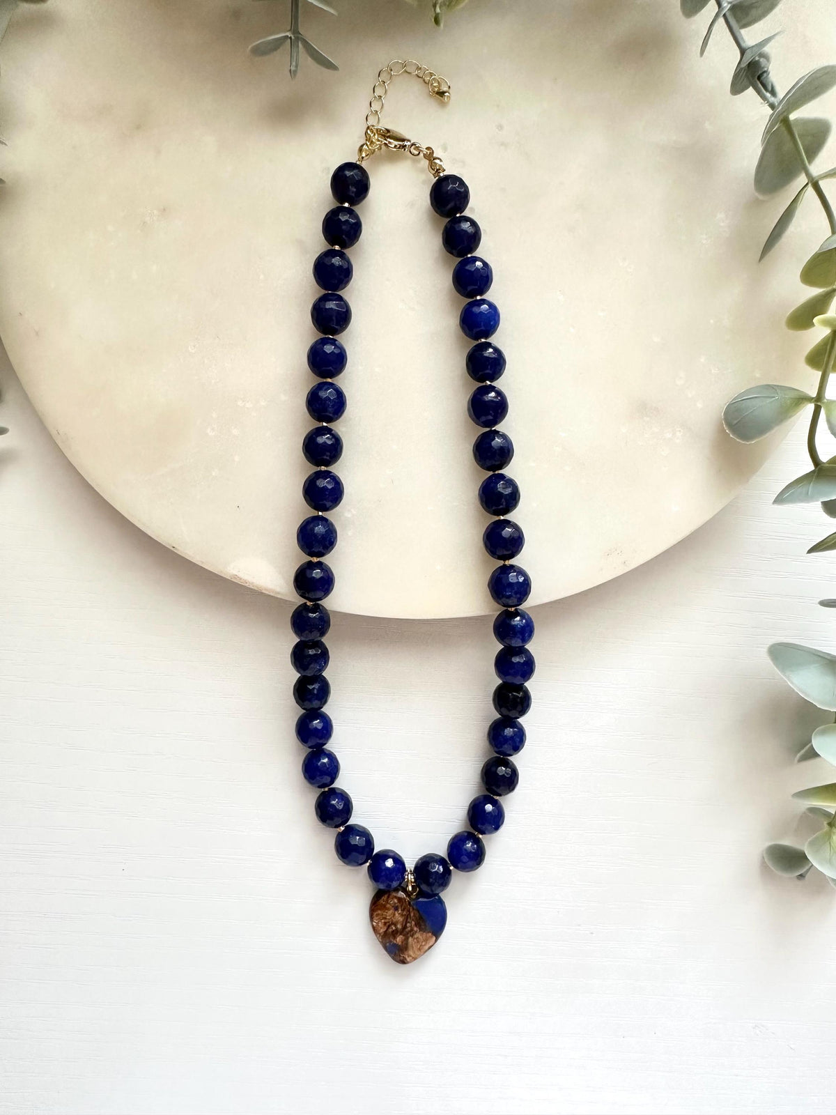 Royal Blue Jade Heart Necklace, Blue Heart Pendant Necklace, Faceted Jade Necklace, Gold Filled Necklace, Blue Statement Necklace