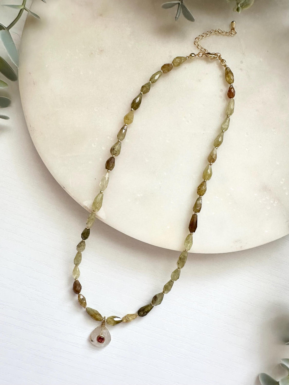 Tsavorite Garnet Necklace, Rutilated Quartz Pendant Necklace, Green Garnet Jewelry, Gold Filled Gemstone Necklace