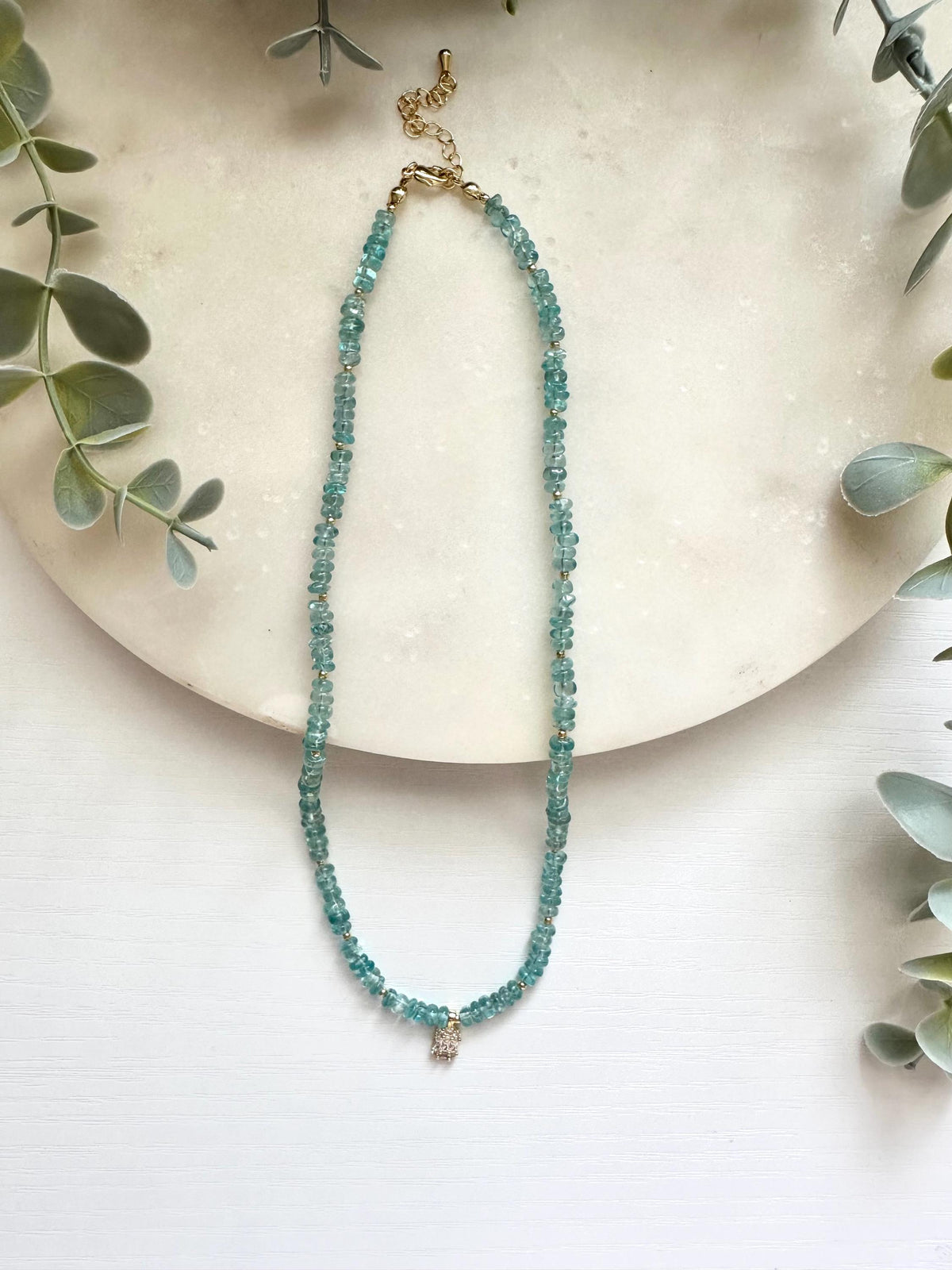 Aquamarine Necklace, March Birthstone Necklace, Aquamarine Gemstone Jewelry, CZ Pendant Necklace
