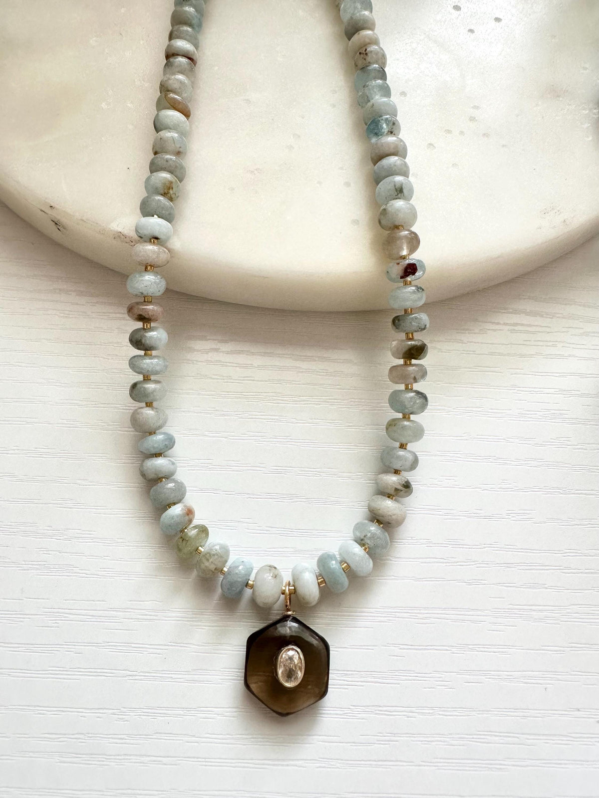 Aquamarine Necklace with Smoky Quartz Pendant, Aquamarine Gemstone Necklace, Gold Filled Necklace, March