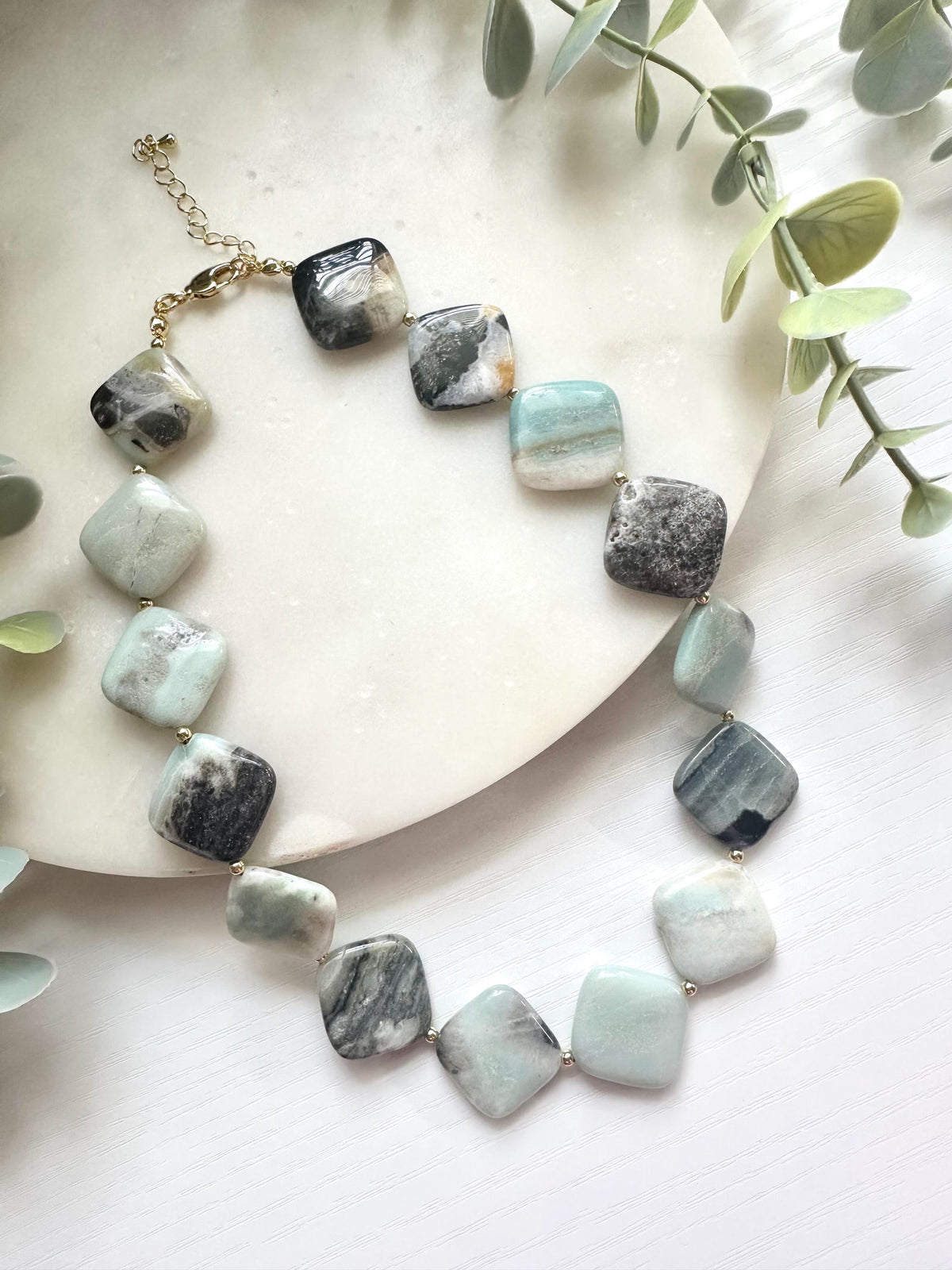 Amazonite Statement Necklace, Square Amazonite Necklace, Aqua Gemstone Necklace, Chunky Gemstone Necklace