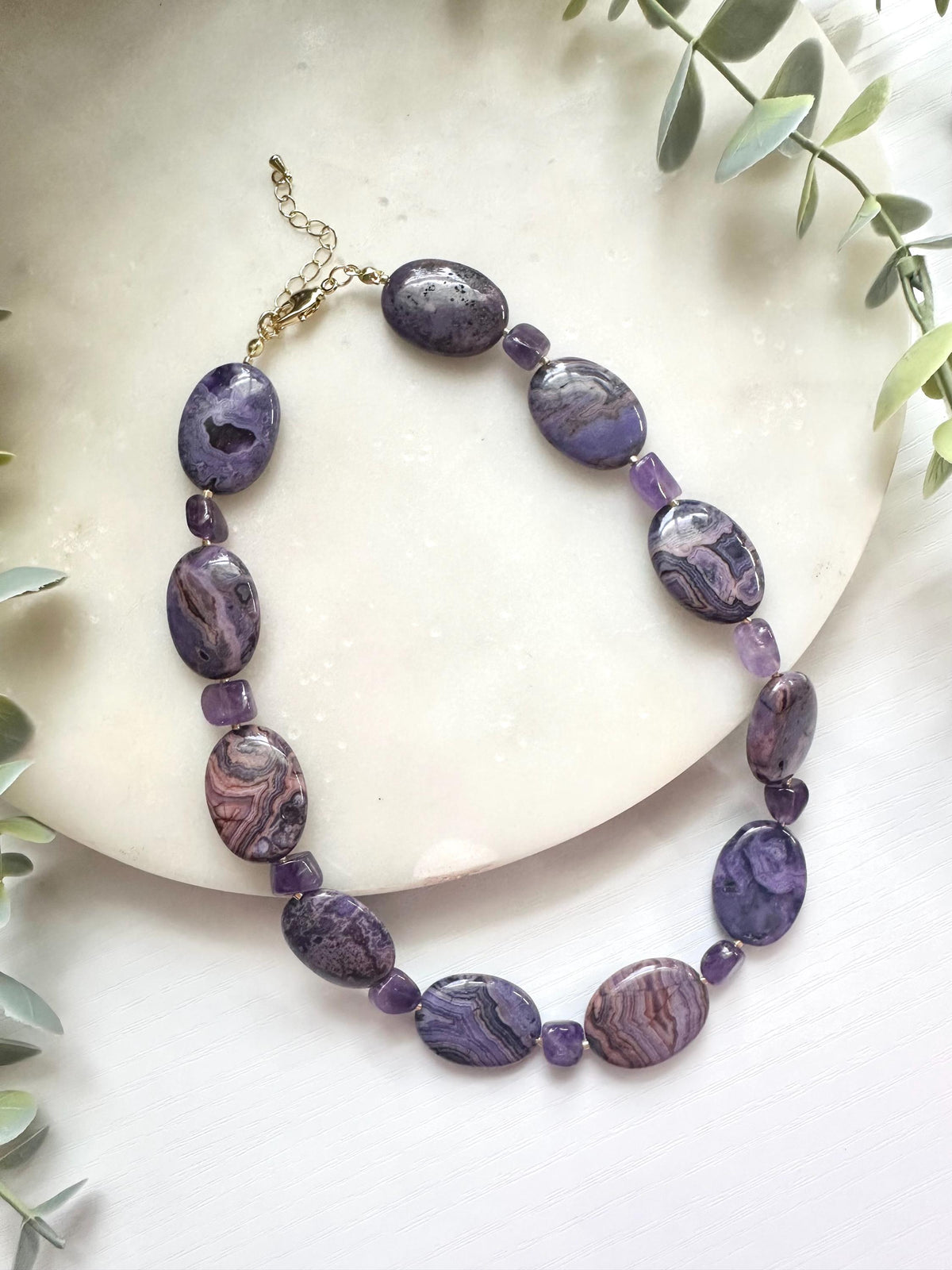 Purple Sea Sediment Jasper Necklace, Amethyst Necklace, Statement Gemstone Necklace, Purple Gemstone Jewelry