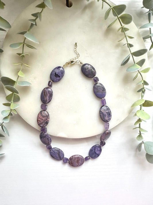 Purple Sea Sediment Jasper Necklace, Amethyst Necklace, Statement Gemstone Necklace, Purple Gemstone Jewelry