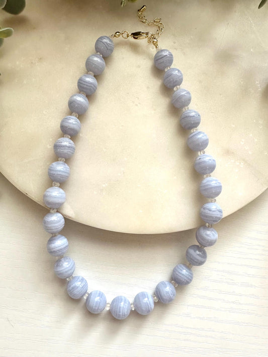 Blue Lace Agate Necklace, Moonstone Necklace, Blue Gemstone Necklace