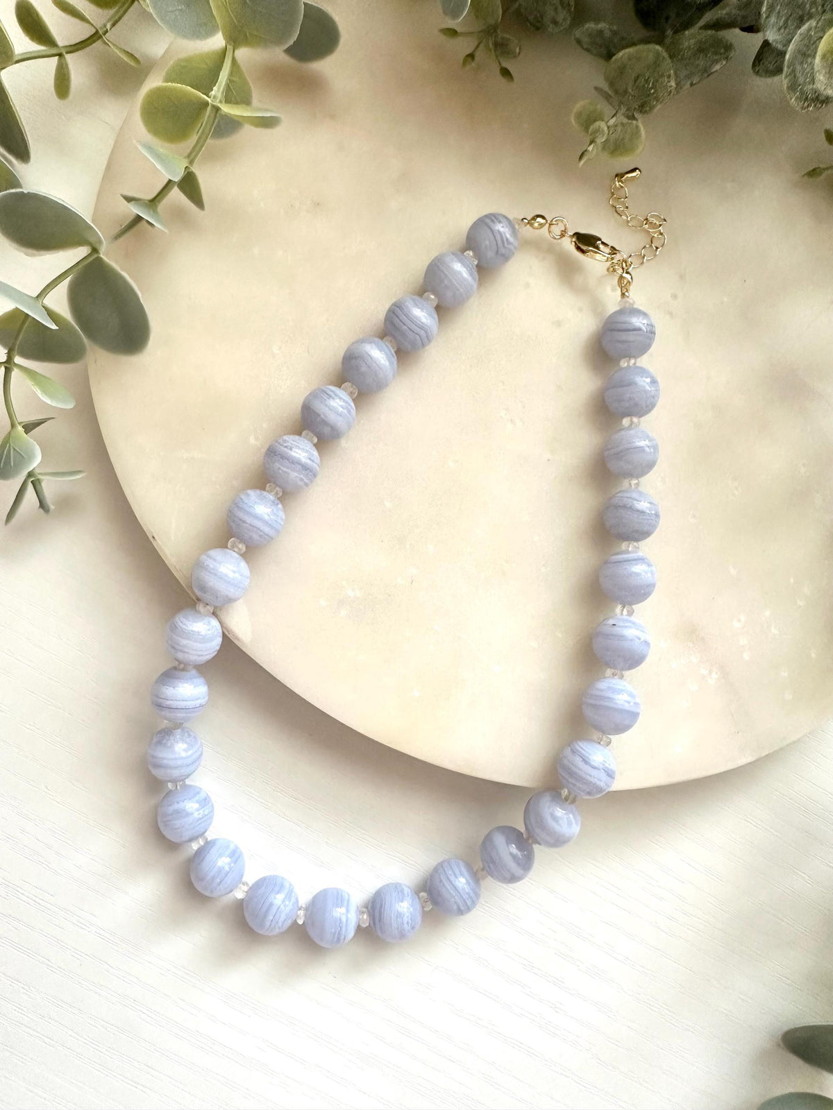 Blue Lace Agate Necklace, Moonstone Necklace, Blue Gemstone Necklace