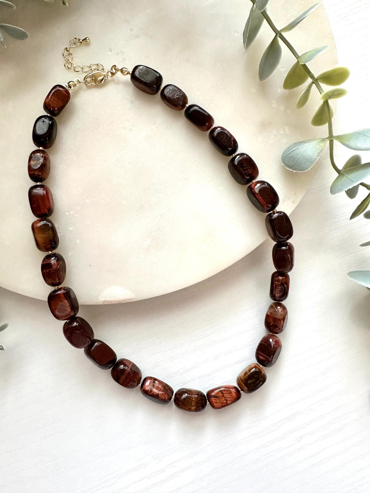 Red Tiger Eye Necklace, Tiger Eye Gemstone Necklace, Brown Stone Necklace, Gold Filled Necklace