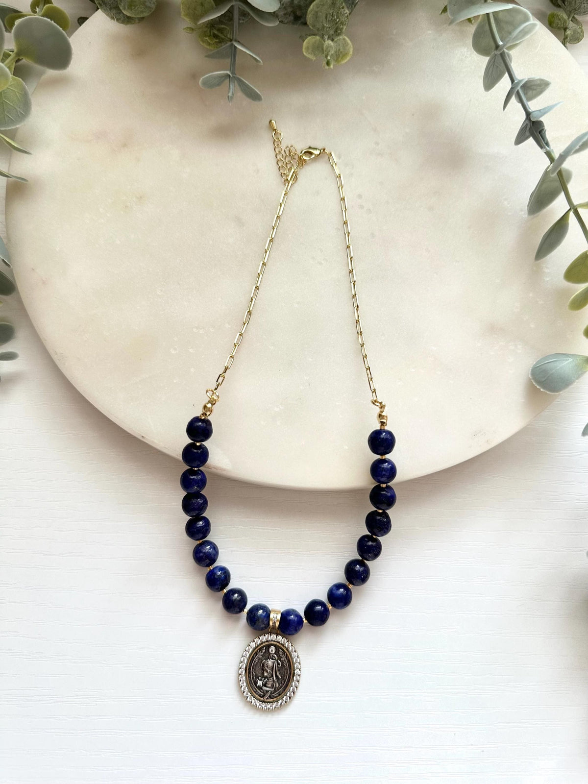 Lapis Lazuli Lady Necklace, Lady Pendant Necklace, Blue Gemstone Necklace, Lapis Necklace